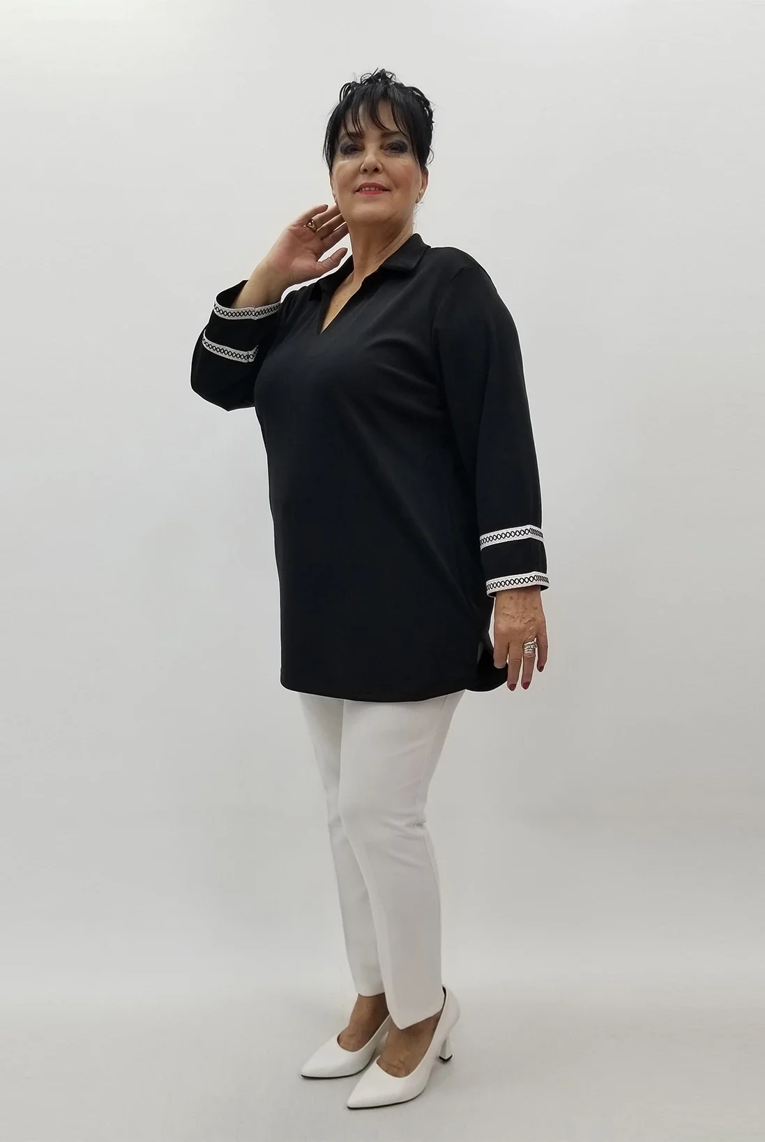 Miraggio Büyük Beden Bluz 4126 SİYAH/BEYAZ