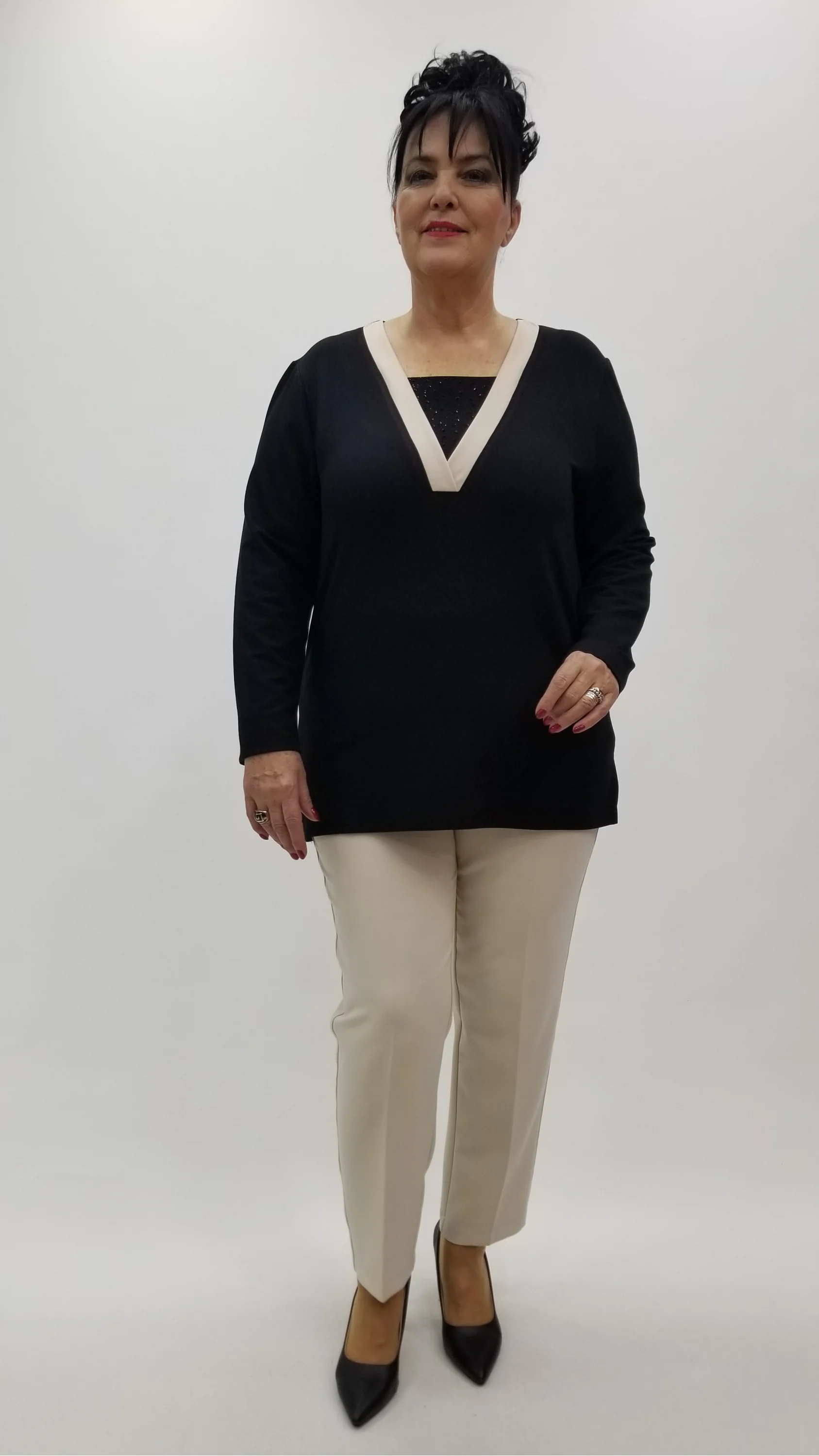 Miraggio Büyük Beden Bluz 4270 SİYAH/KREM