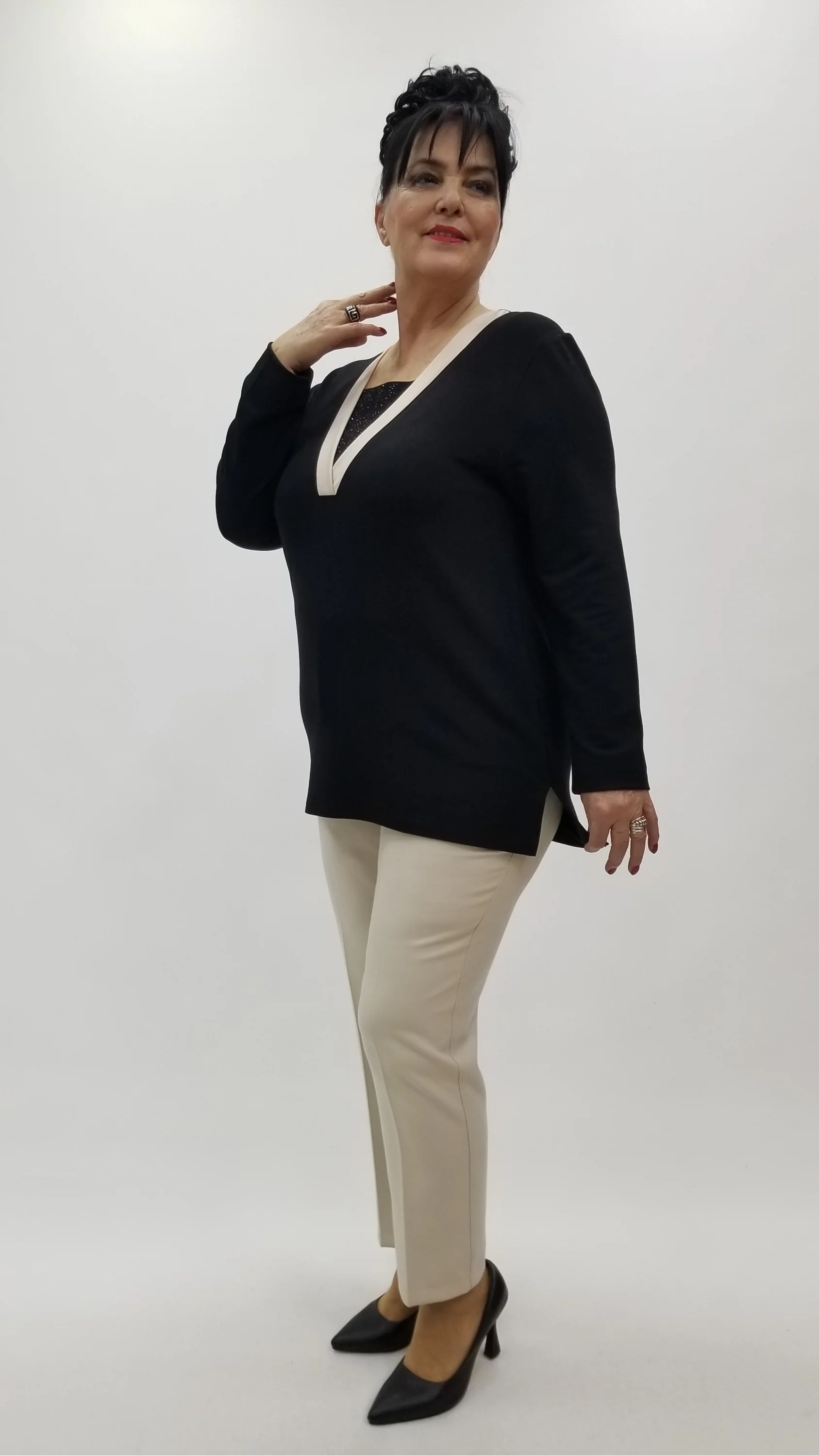 Miraggio Büyük Beden Bluz 4270 SİYAH/KREM