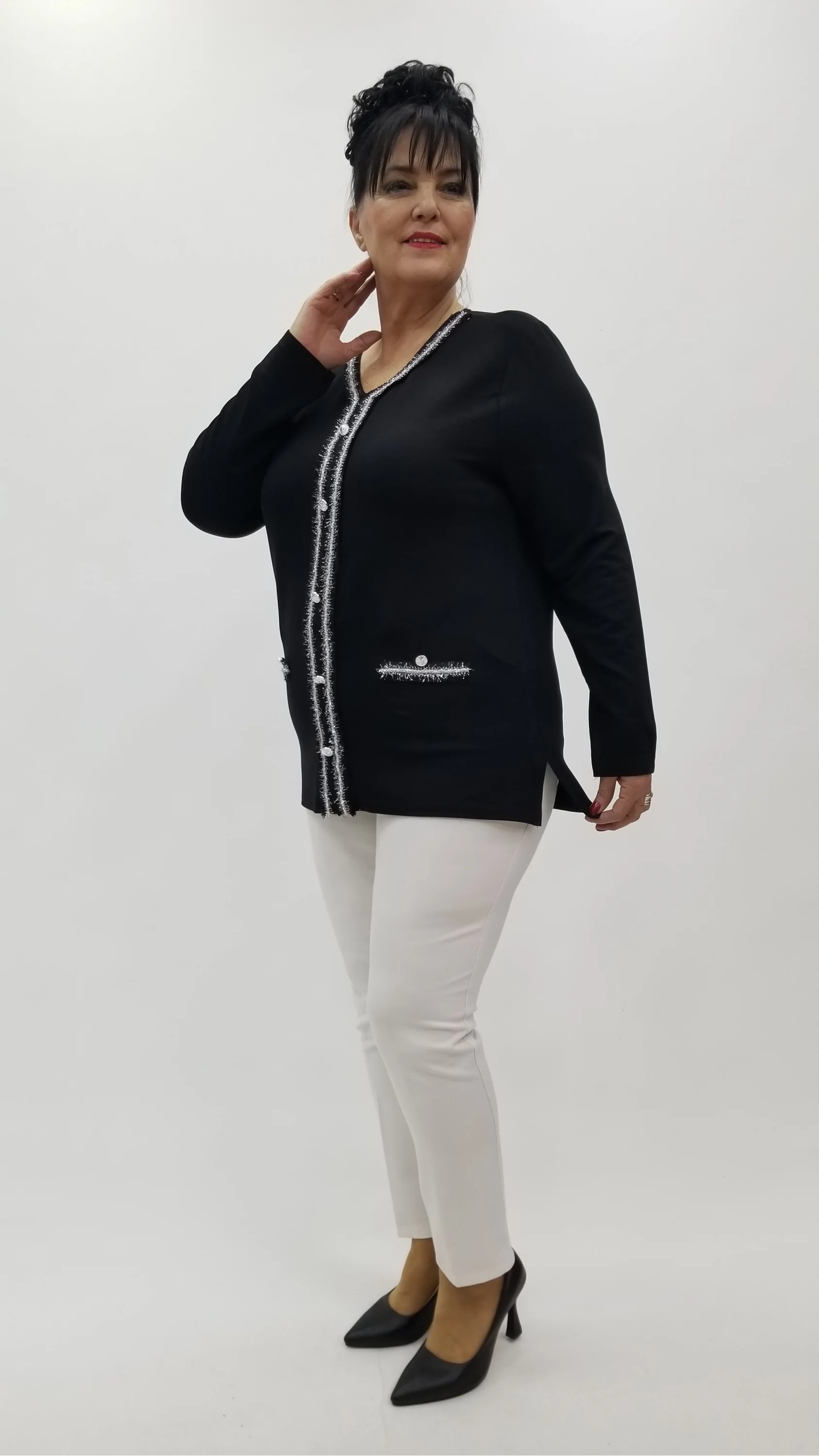 Miraggio Büyük Beden Bluz 4272 SİY-GÜMÜŞ