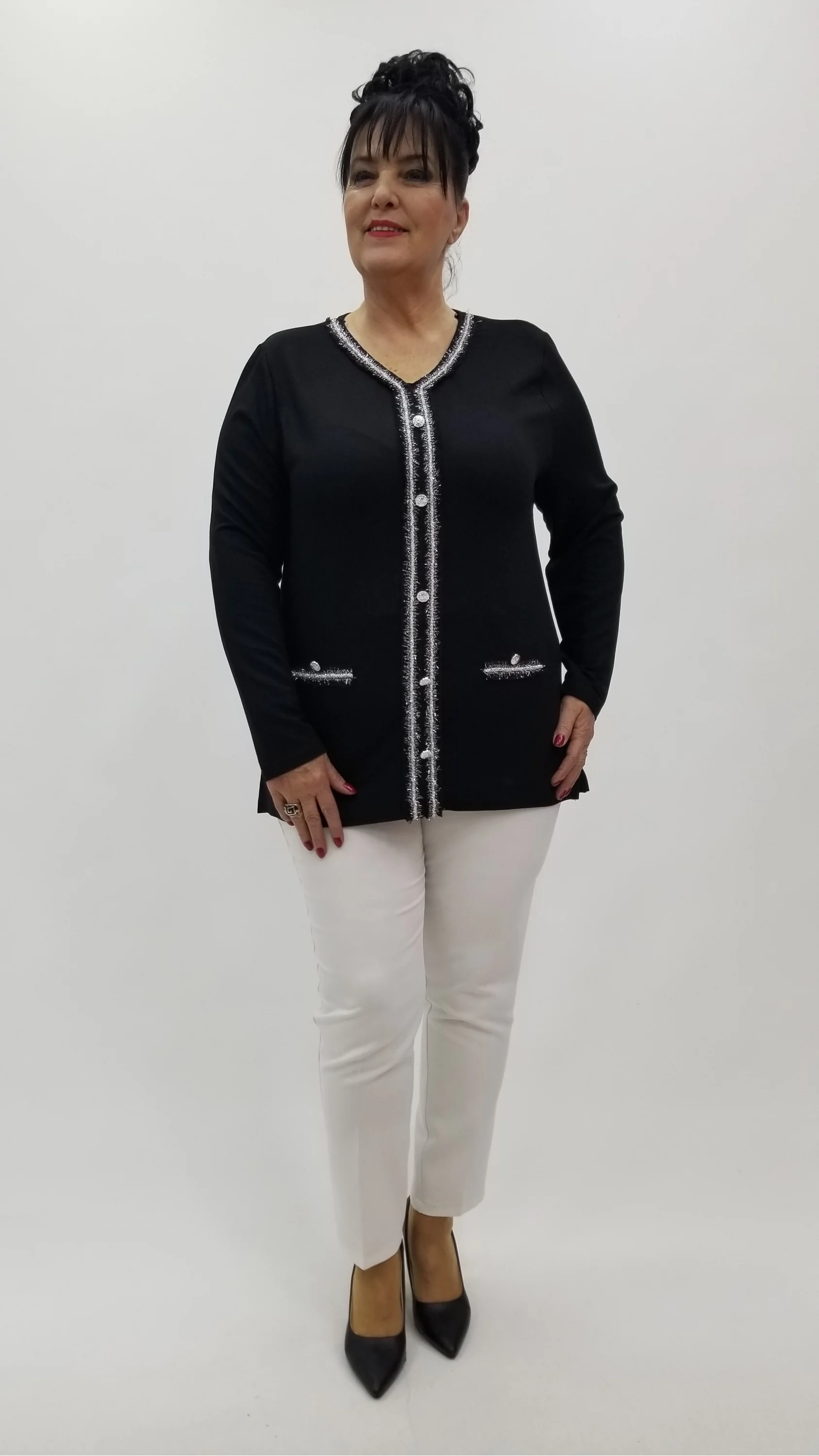 Miraggio Büyük Beden Bluz 4272 SİY-GÜMÜŞ