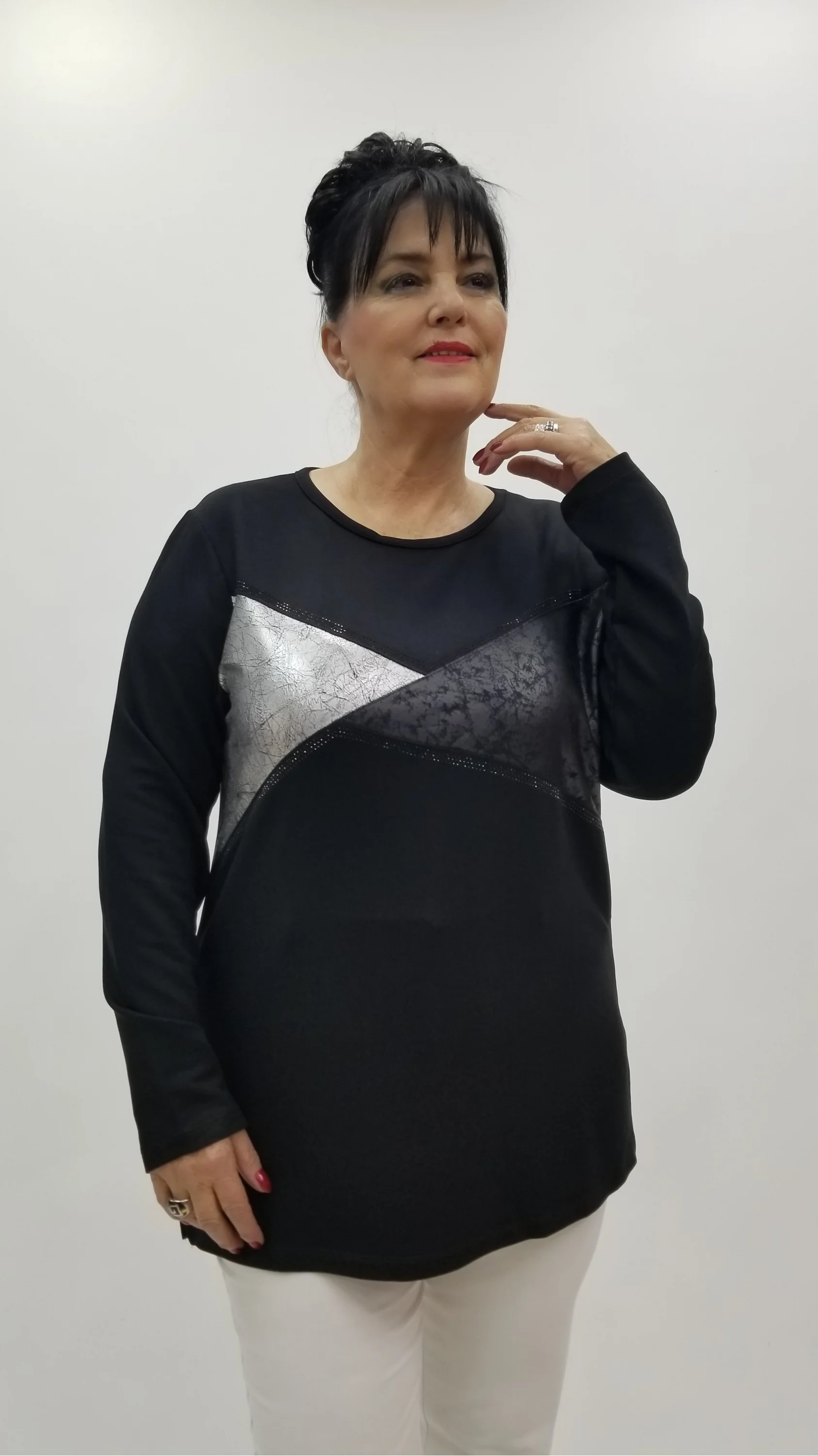 Miraggio Büyük Beden Bluz 4282 SİY-GÜMÜŞ