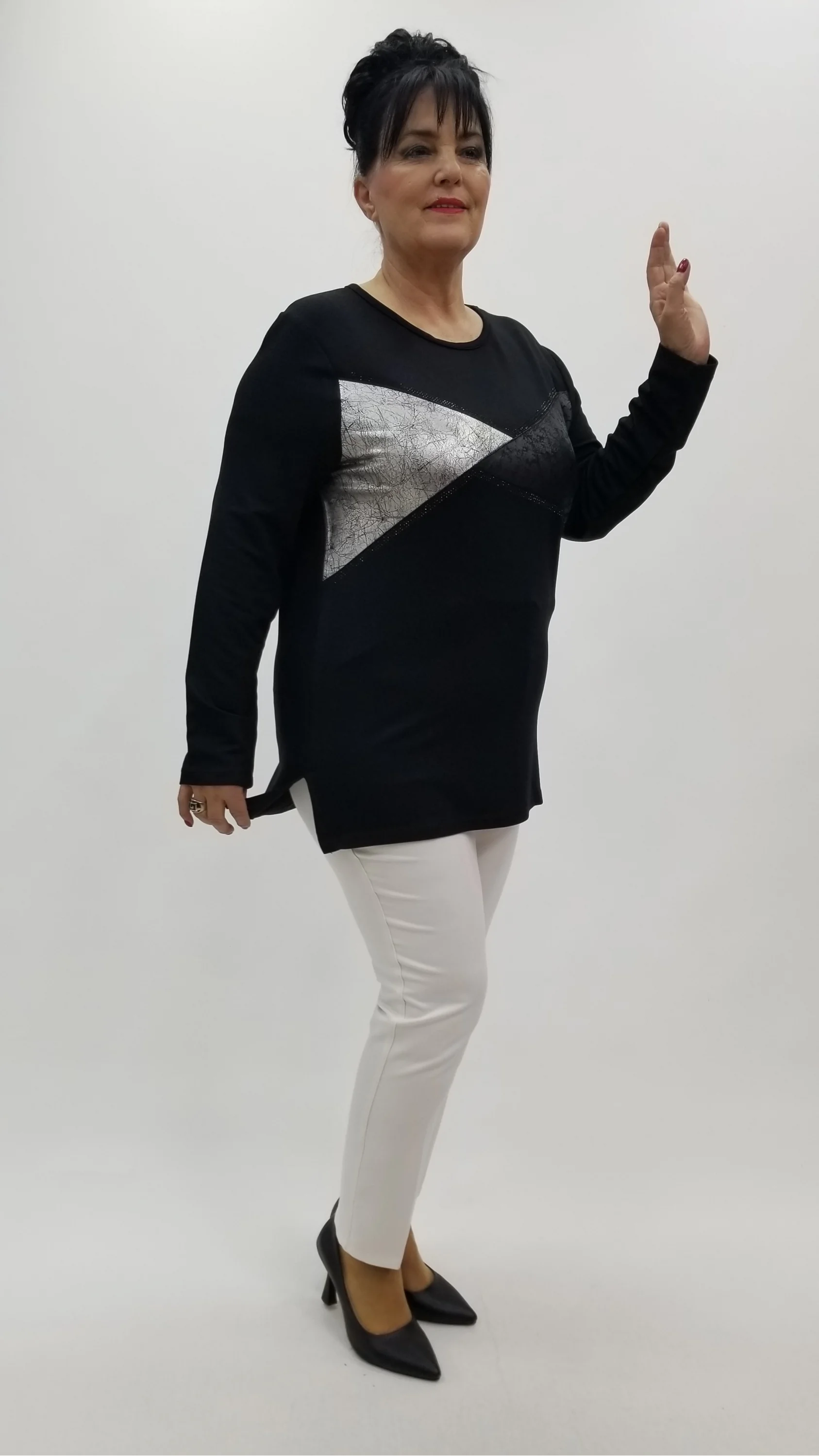 Miraggio Büyük Beden Bluz 4282 SİY-GÜMÜŞ