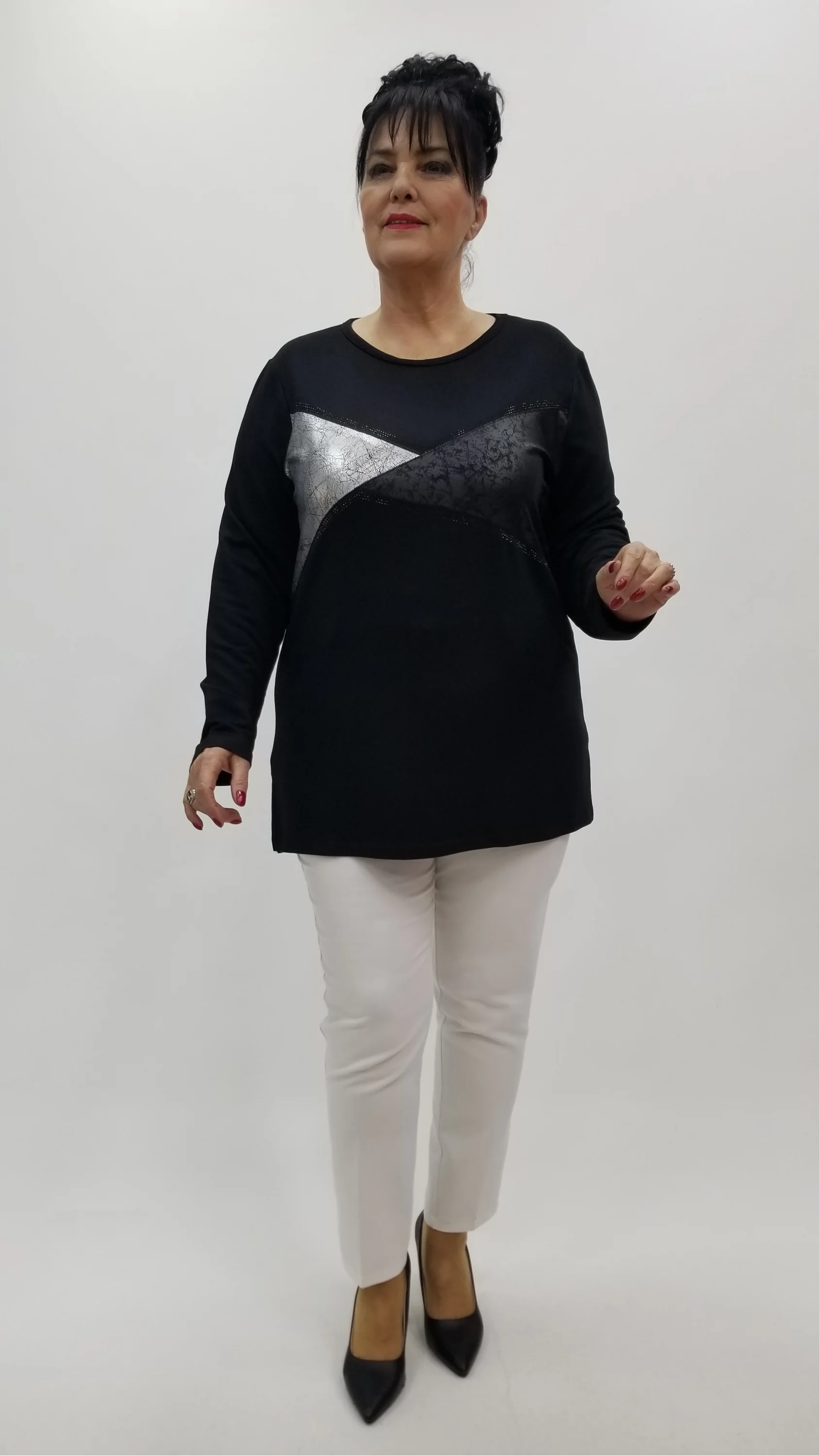 Miraggio Büyük Beden Bluz 4282 SİY-GÜMÜŞ