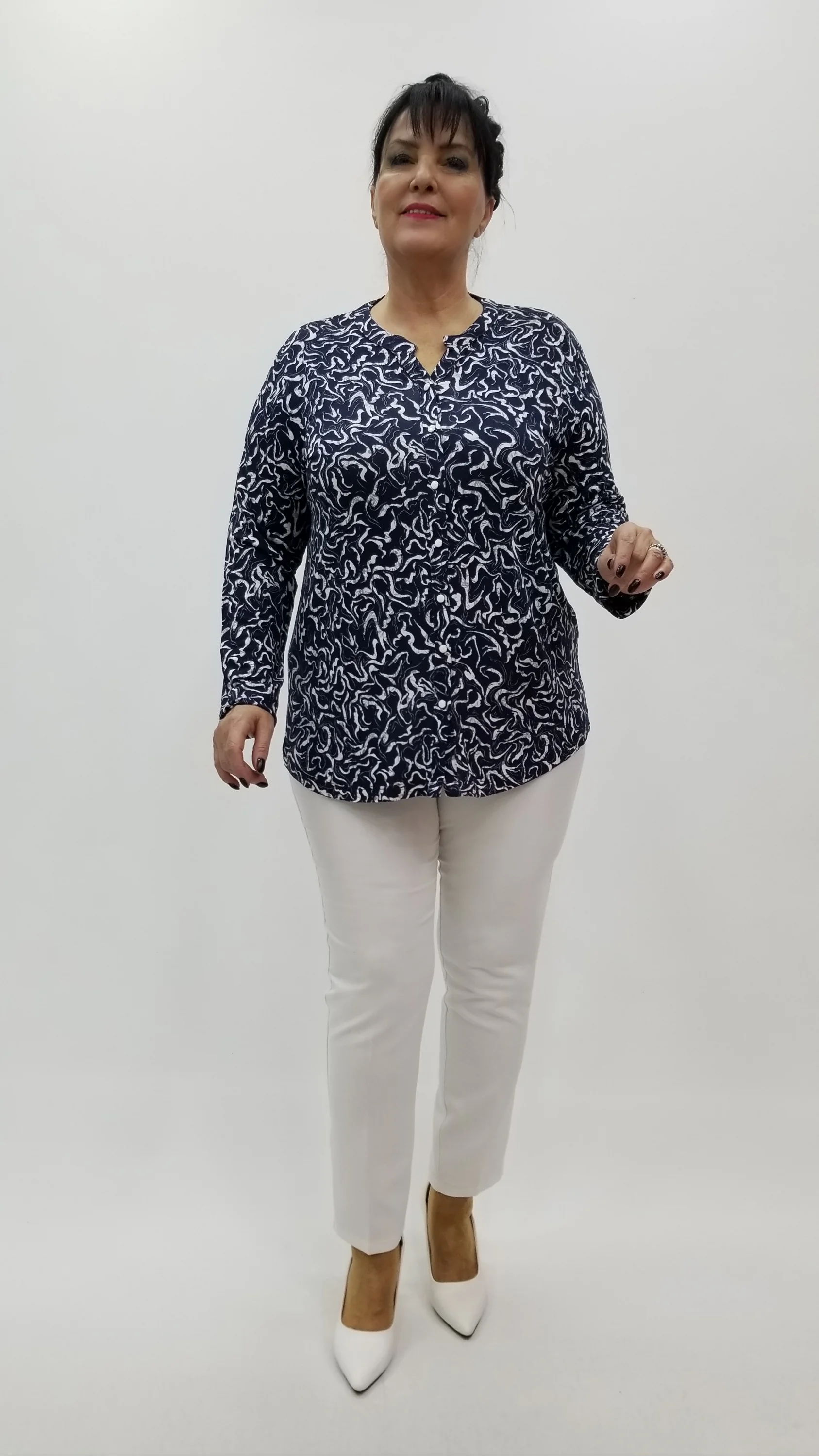 Miraggio Büyük Beden Bluz 4291 LACİ/BEYAZ