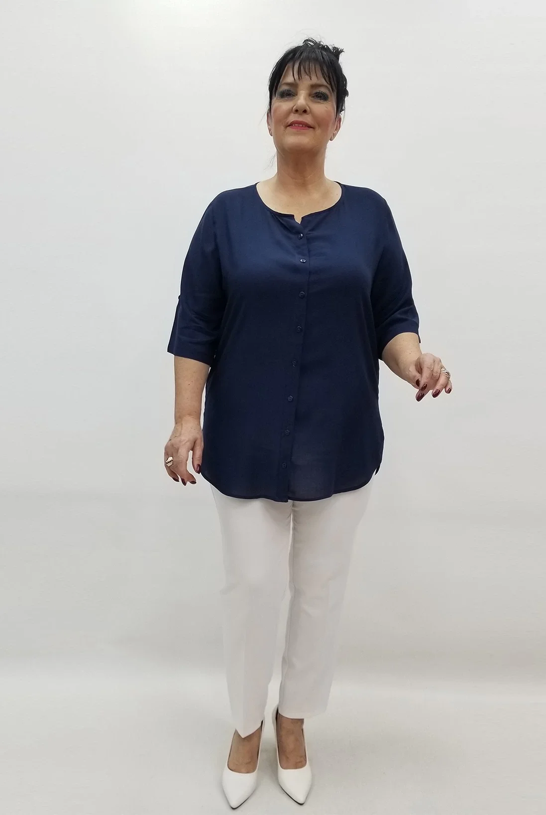 Miraggio Büyük Beden Bluz 98459 LACİVERT