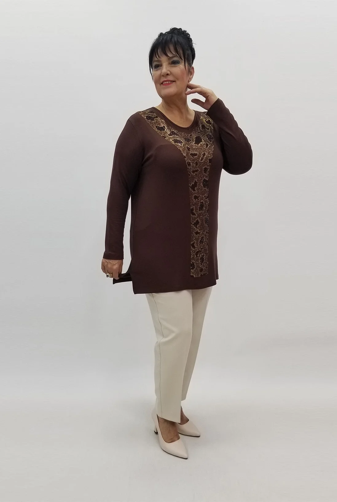 Miraggio Büyük Beden Bluz 99054 KAHVE