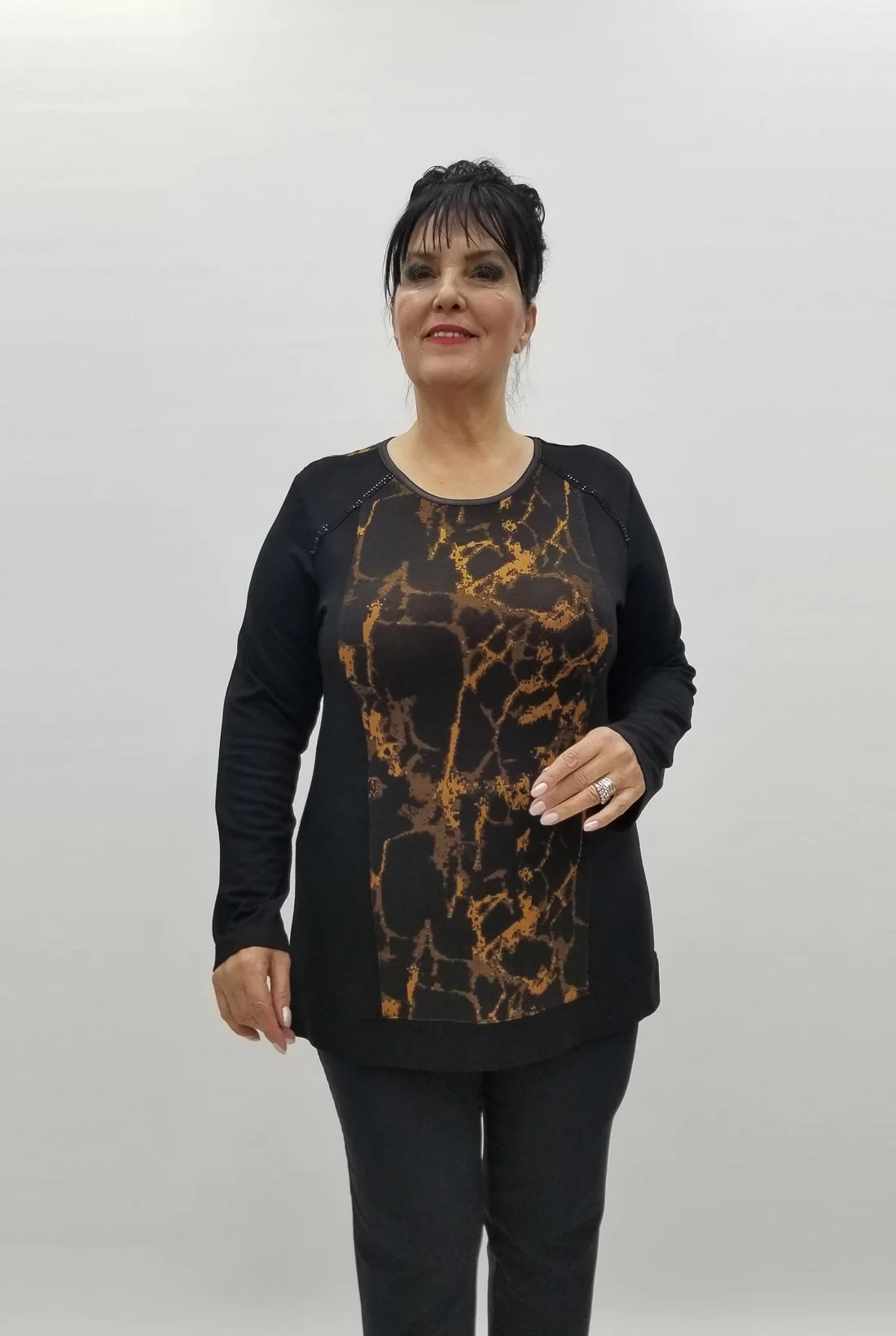 Miraggio Büyük Beden Bluz 99242 SİYAH/TABA