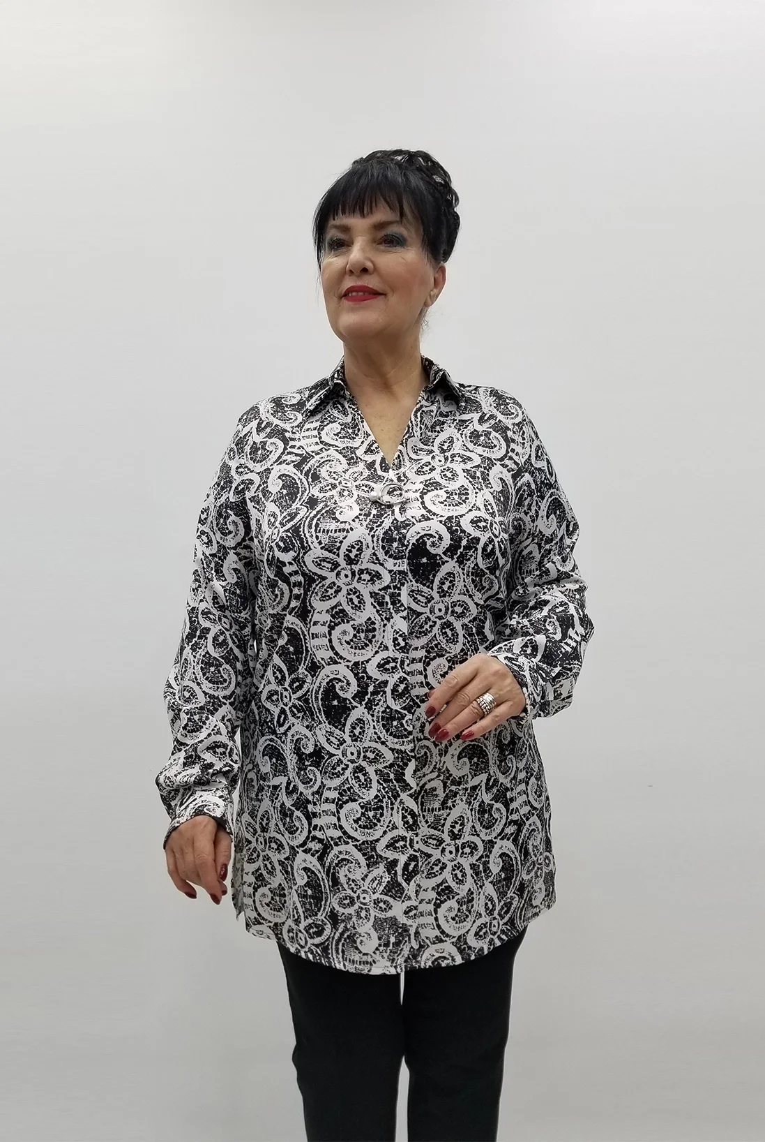 Miraggio Büyük Beden Bluz 99449 SİYAH/BEYAZ
