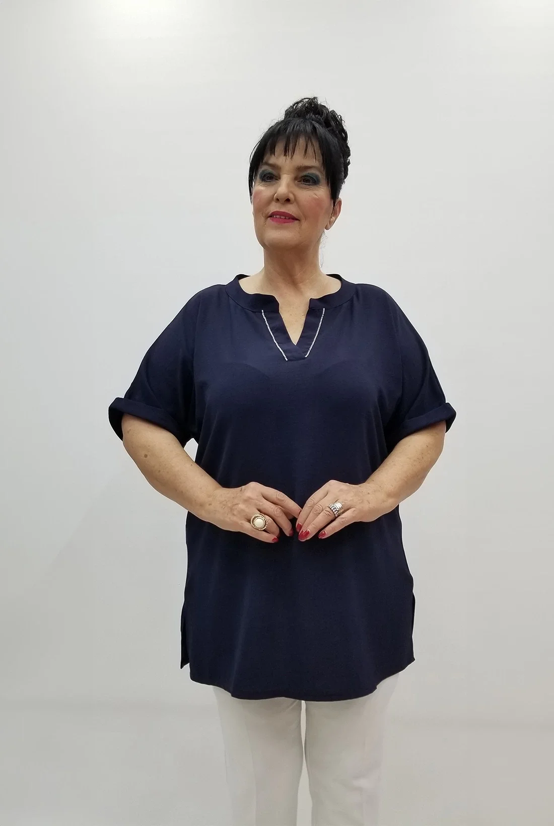 Miraggio Büyük Beden Bluz 99514 LACİVERT