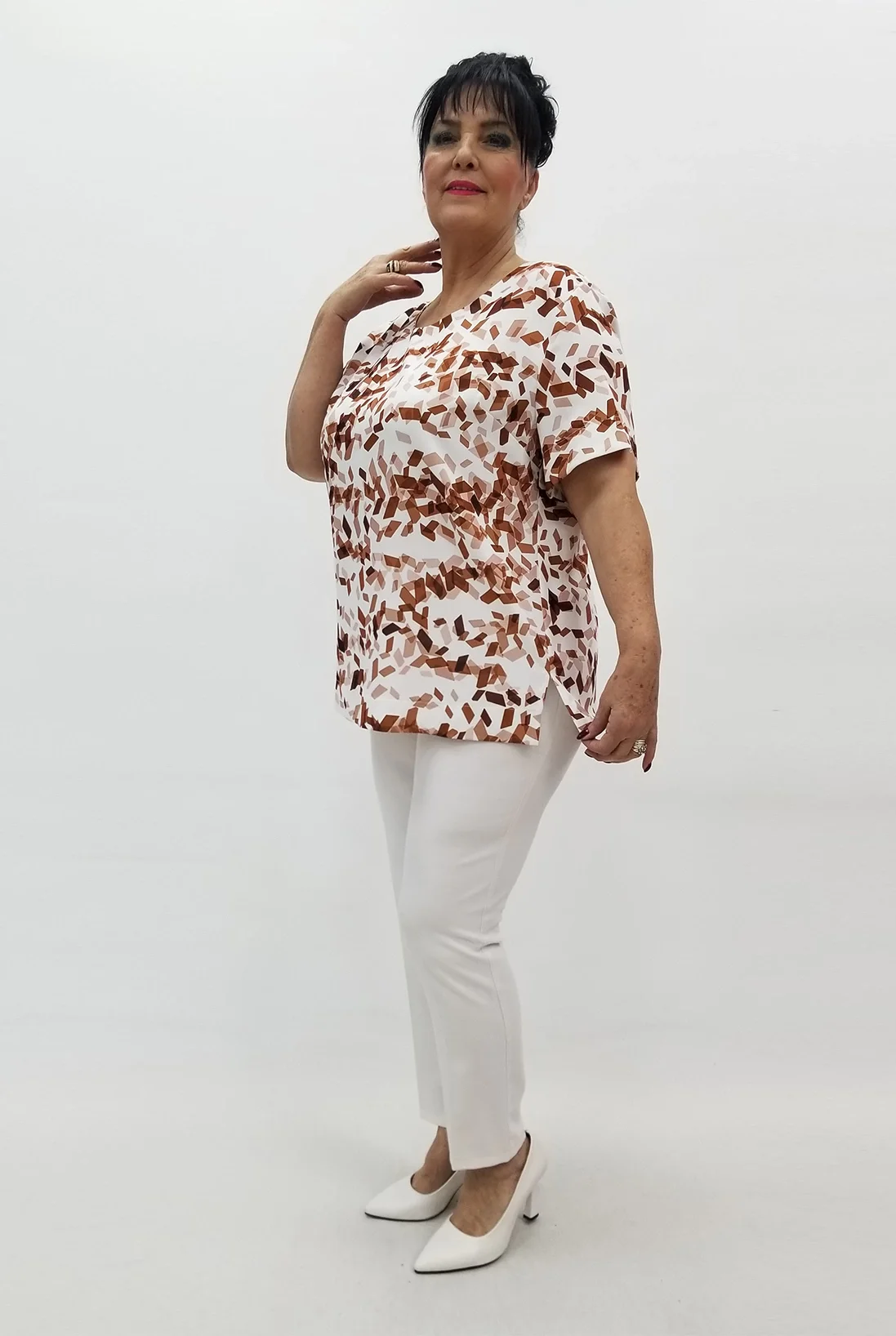 Miraggio Büyük Beden Bluz 99578 BEYAZ/TABA