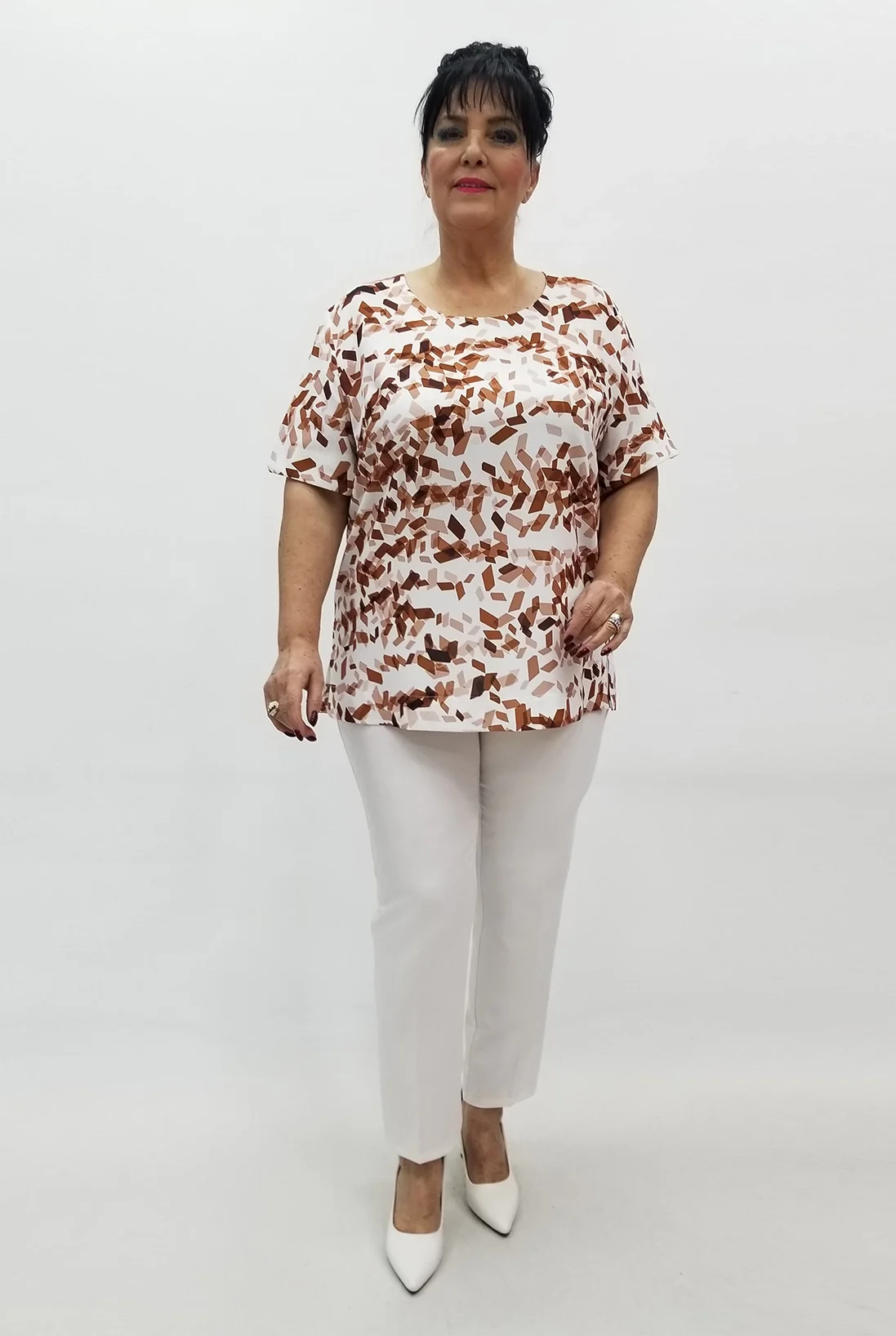 Miraggio Büyük Beden Bluz 99578 BEYAZ/TABA