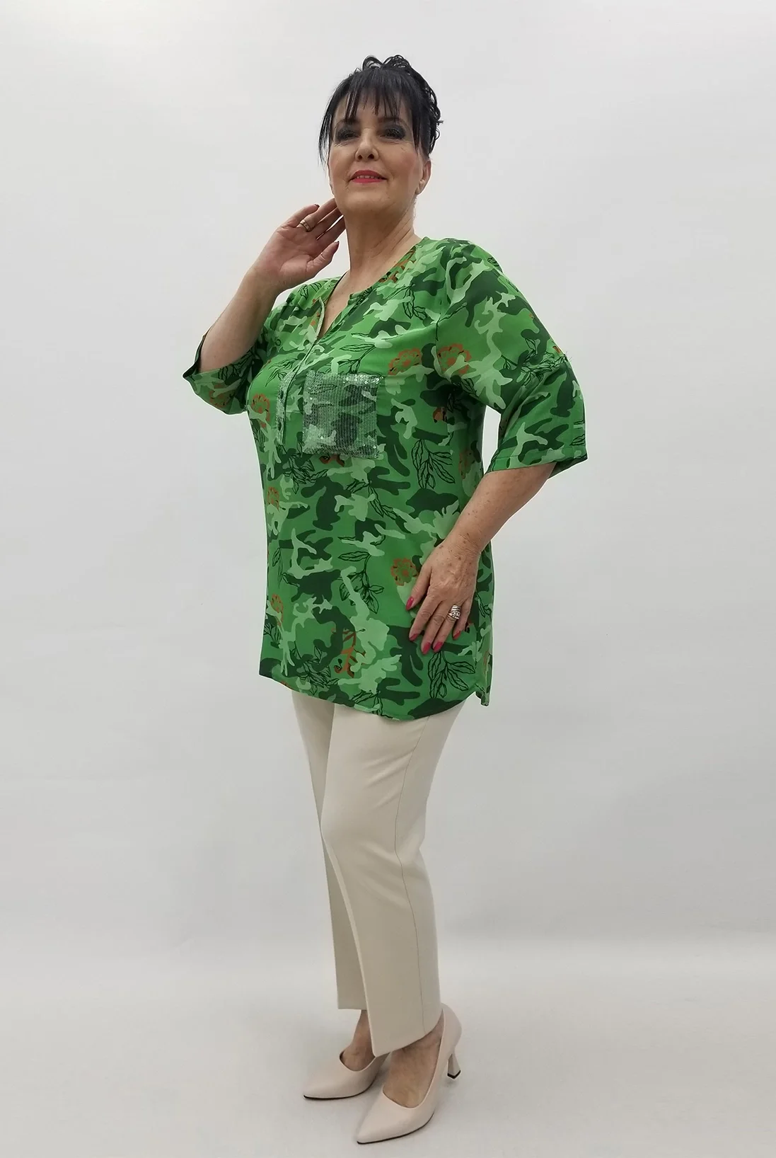 Miraggio Büyük Beden Bluz 99607 YEŞİL