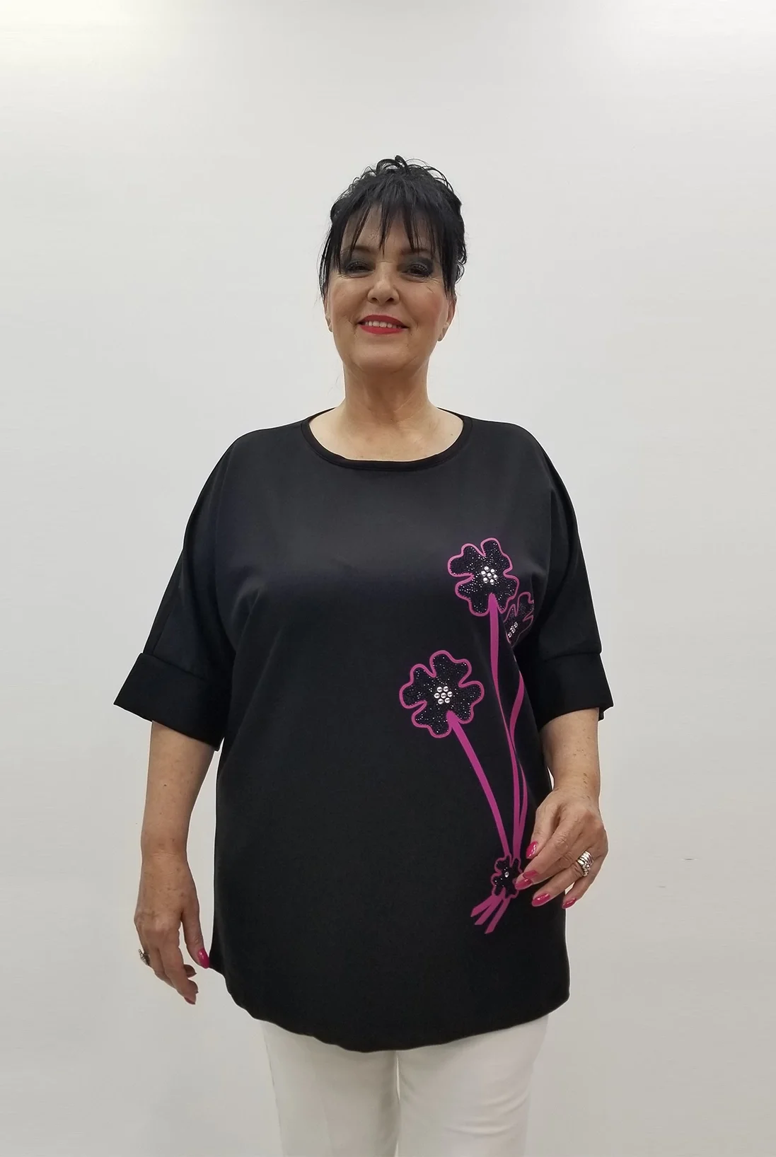 Miraggio Büyük Beden Bluz 99623 SİYAH/FUŞYA