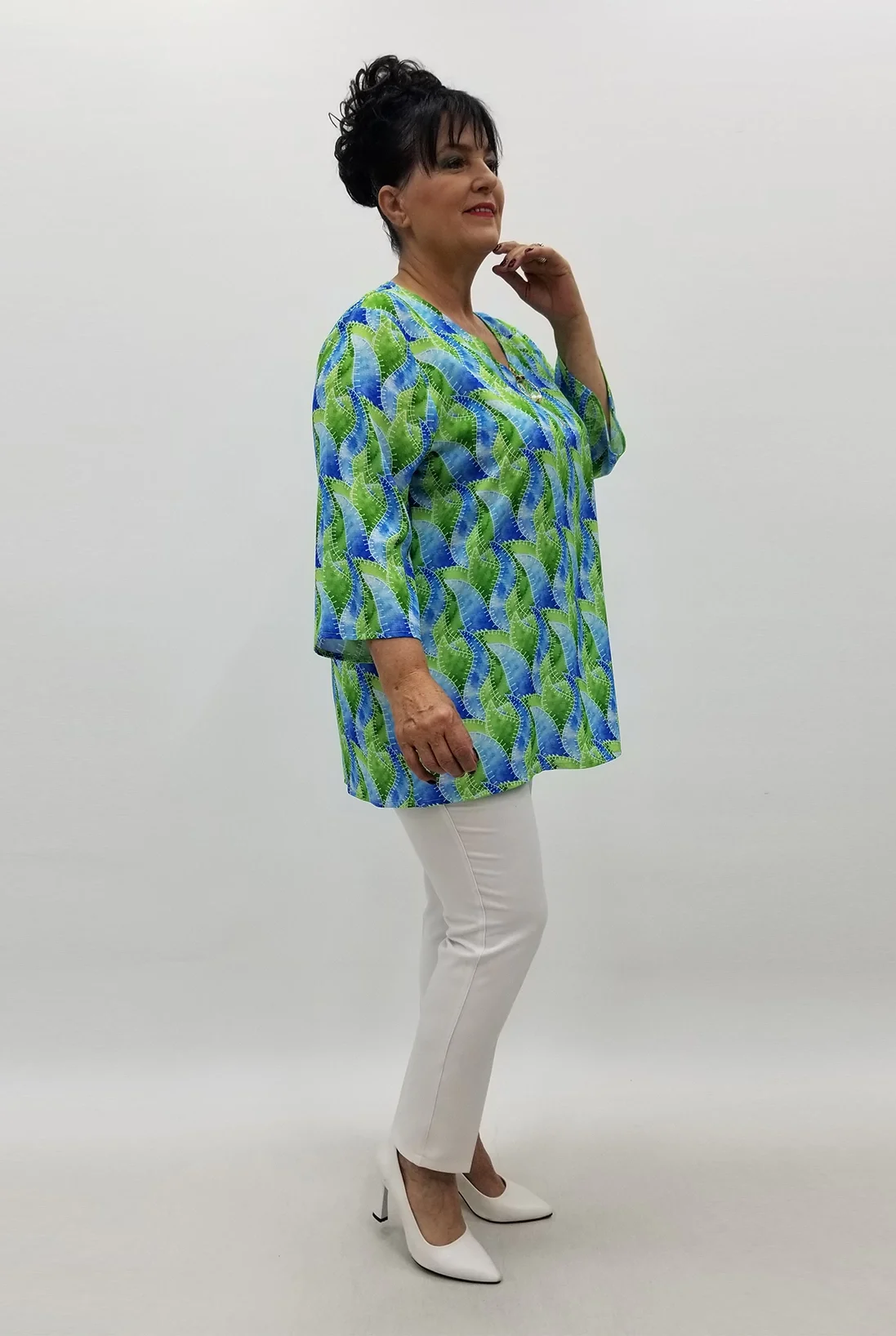 Miraggio Büyük Beden Bluz 99672 YEŞİL/MAVİ