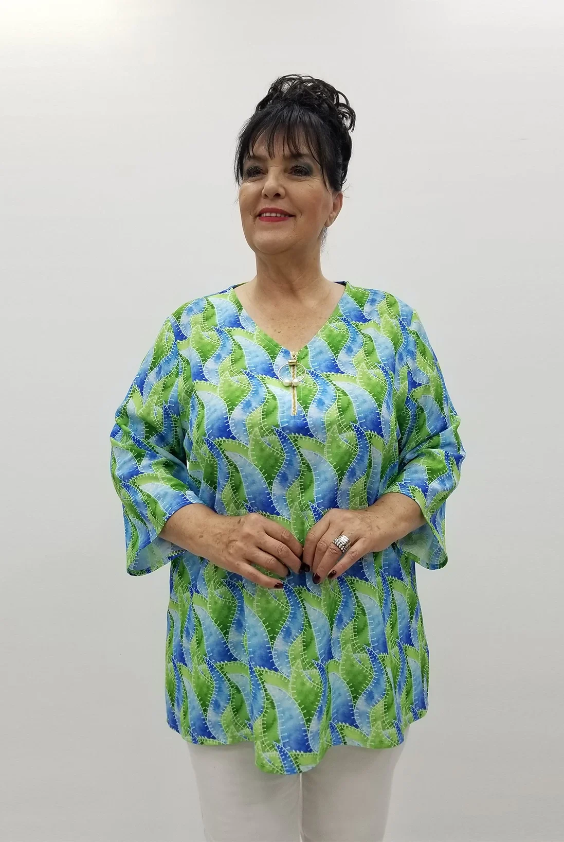 Miraggio Büyük Beden Bluz 99672 YEŞİL/MAVİ