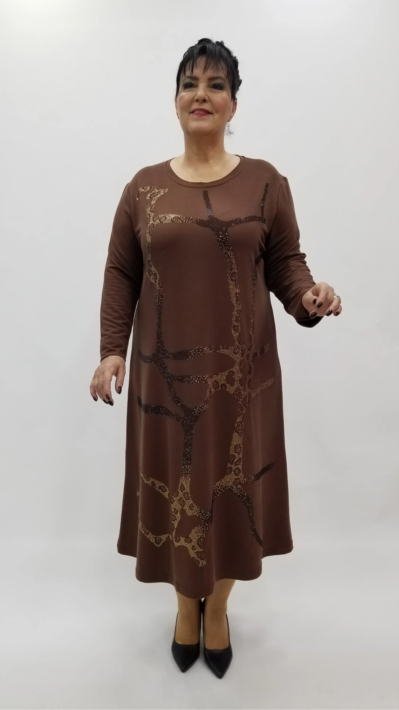 Miraggio Büyük Beden Elbise 4112 KAHVE