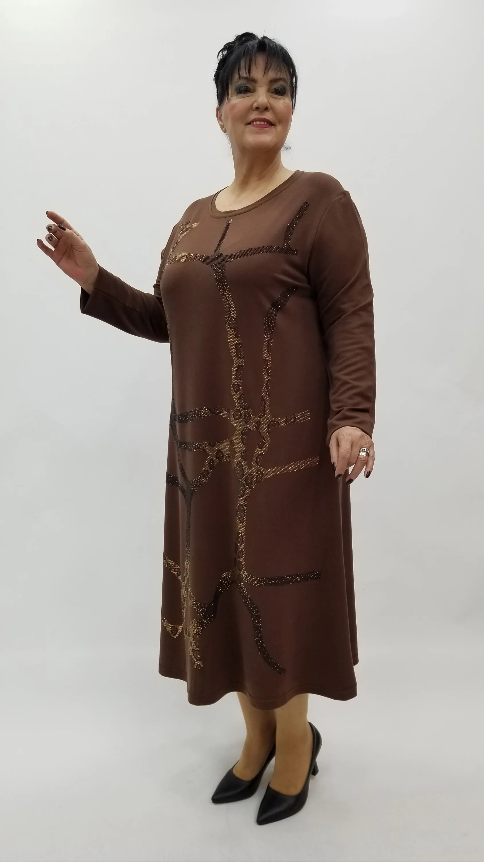 Miraggio Büyük Beden Elbise 4112 KAHVE