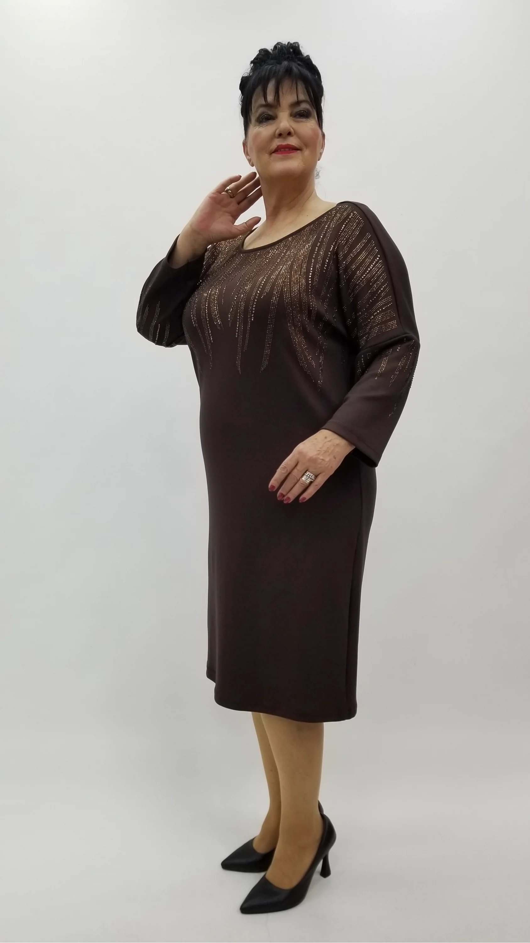 Miraggio Büyük Beden Elbise 4328 KAHVE