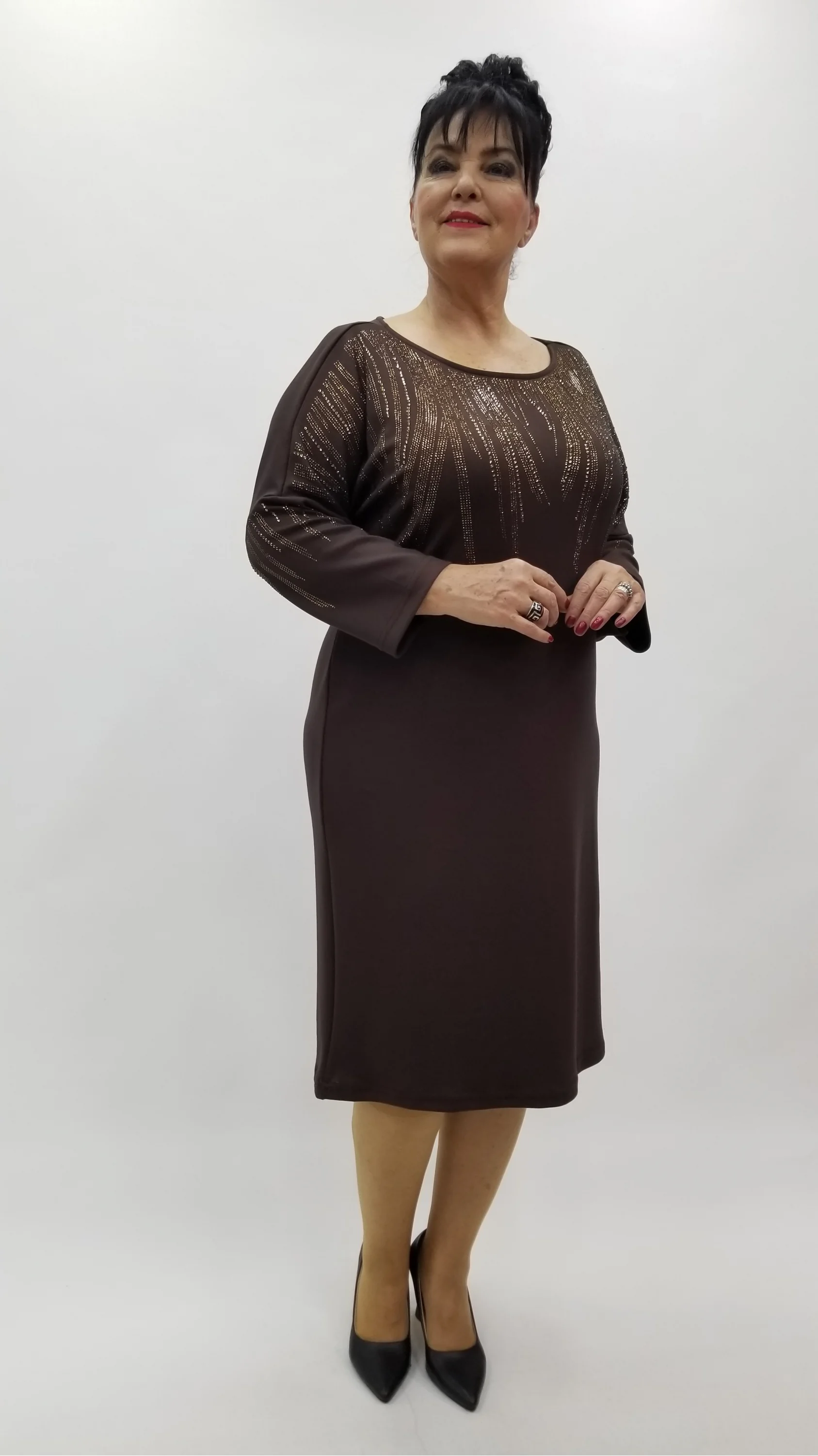 Miraggio Büyük Beden Elbise 4328 KAHVE