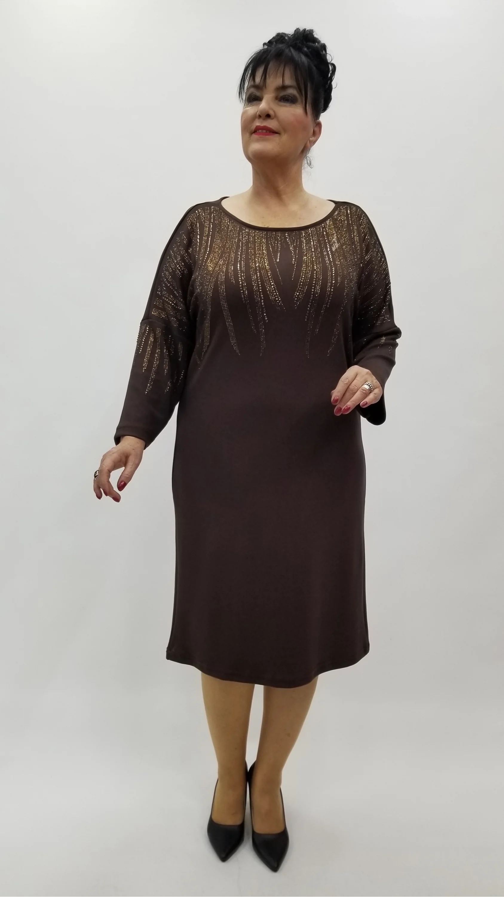 Miraggio Büyük Beden Elbise 4328 KAHVE