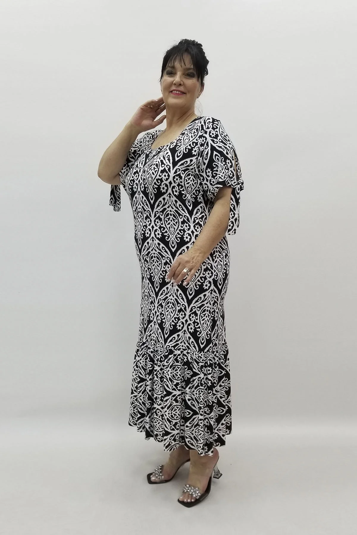 Miraggio Büyük Beden Elbise 98615 SİYAH/BEYAZ