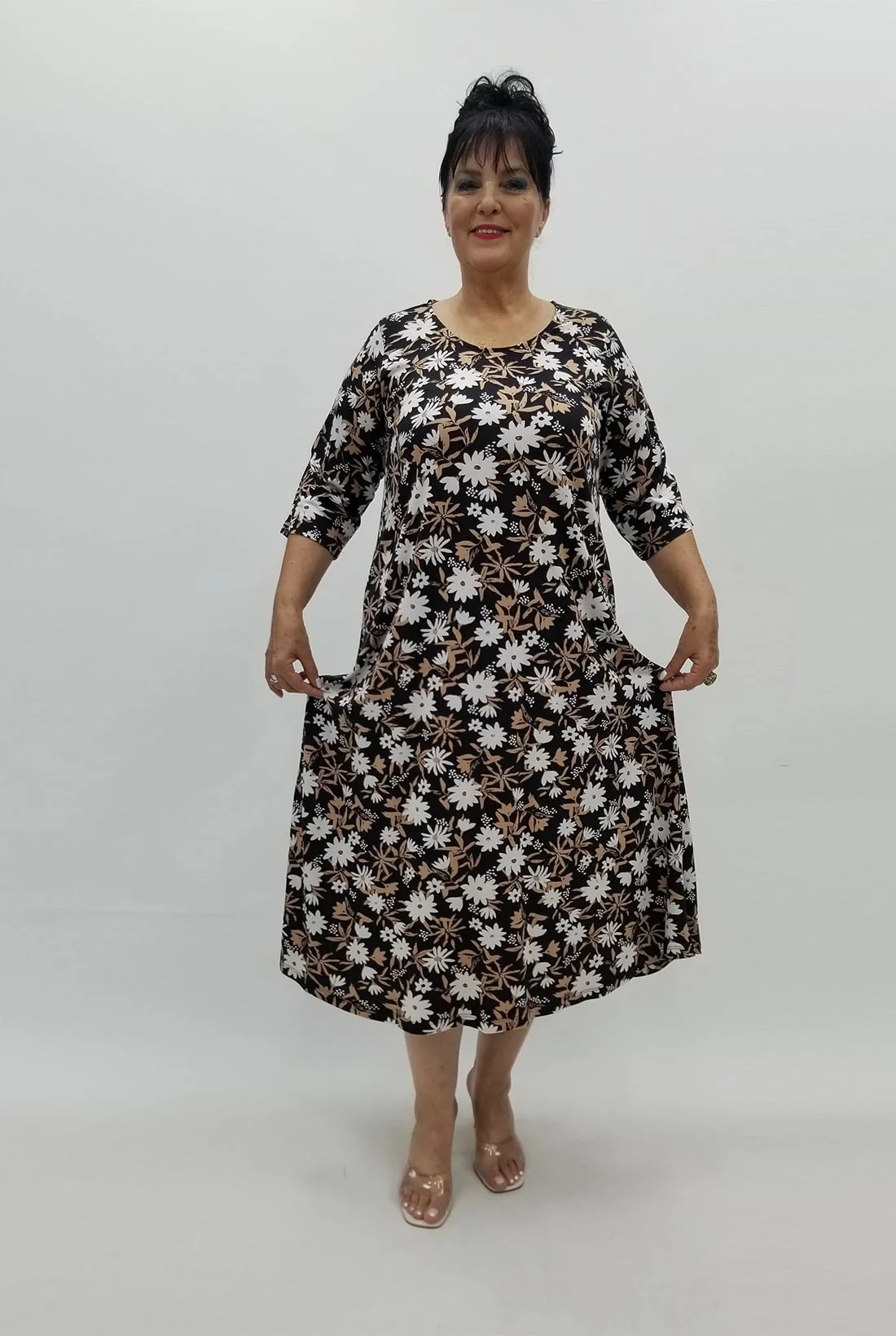 Miraggio Büyük Beden Elbise 98820 KAHVE-SİYAH