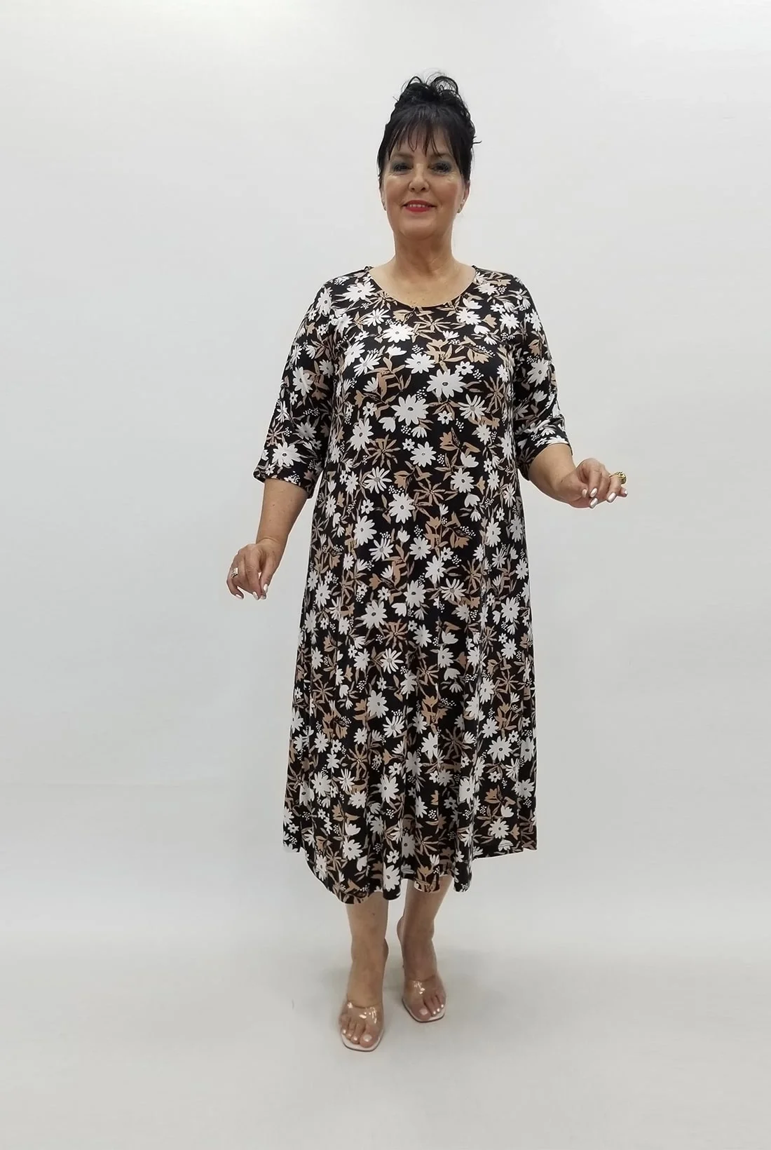 Miraggio Büyük Beden Elbise 98820 KAHVE-SİYAH