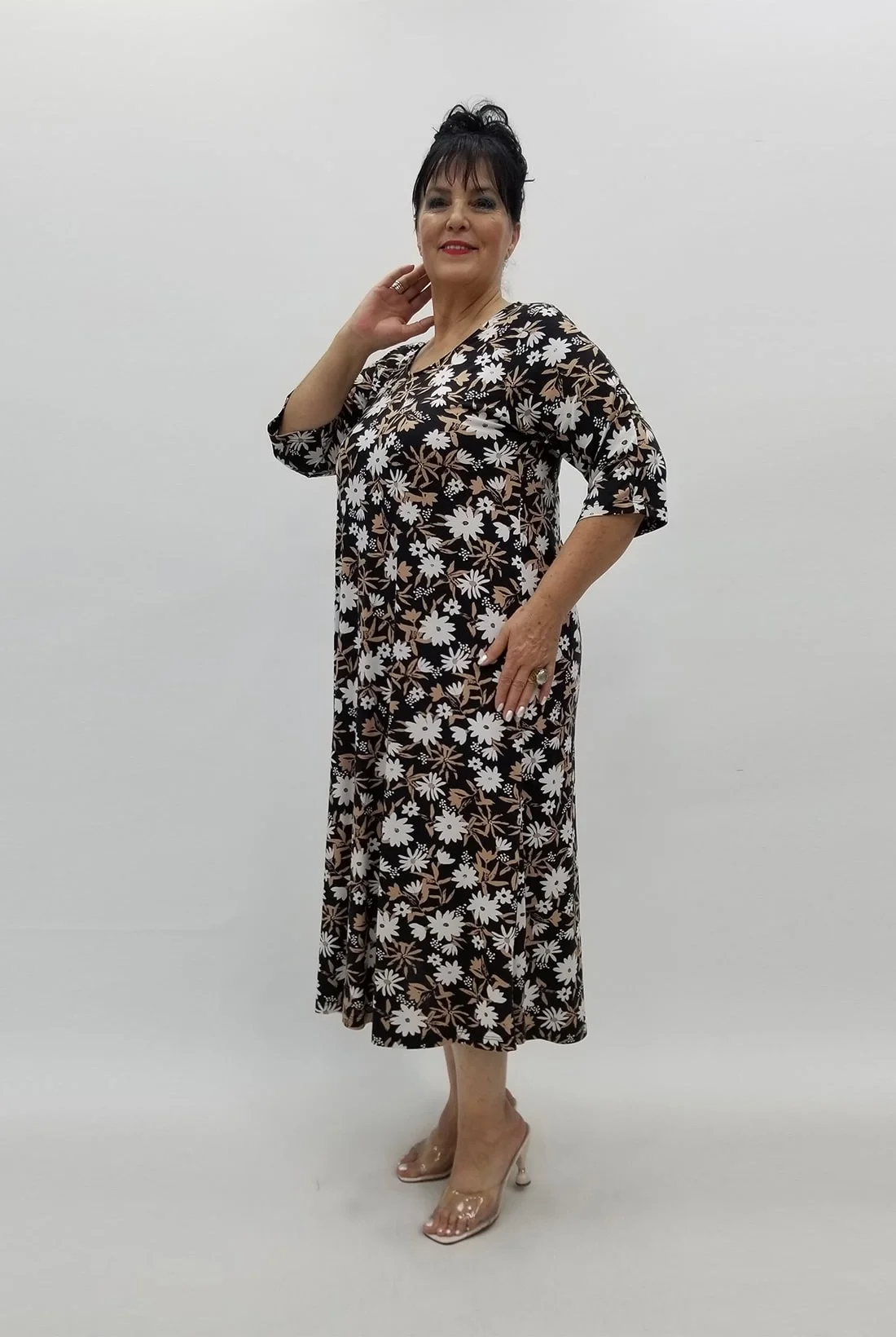 Miraggio Büyük Beden Elbise 98820 KAHVE-SİYAH