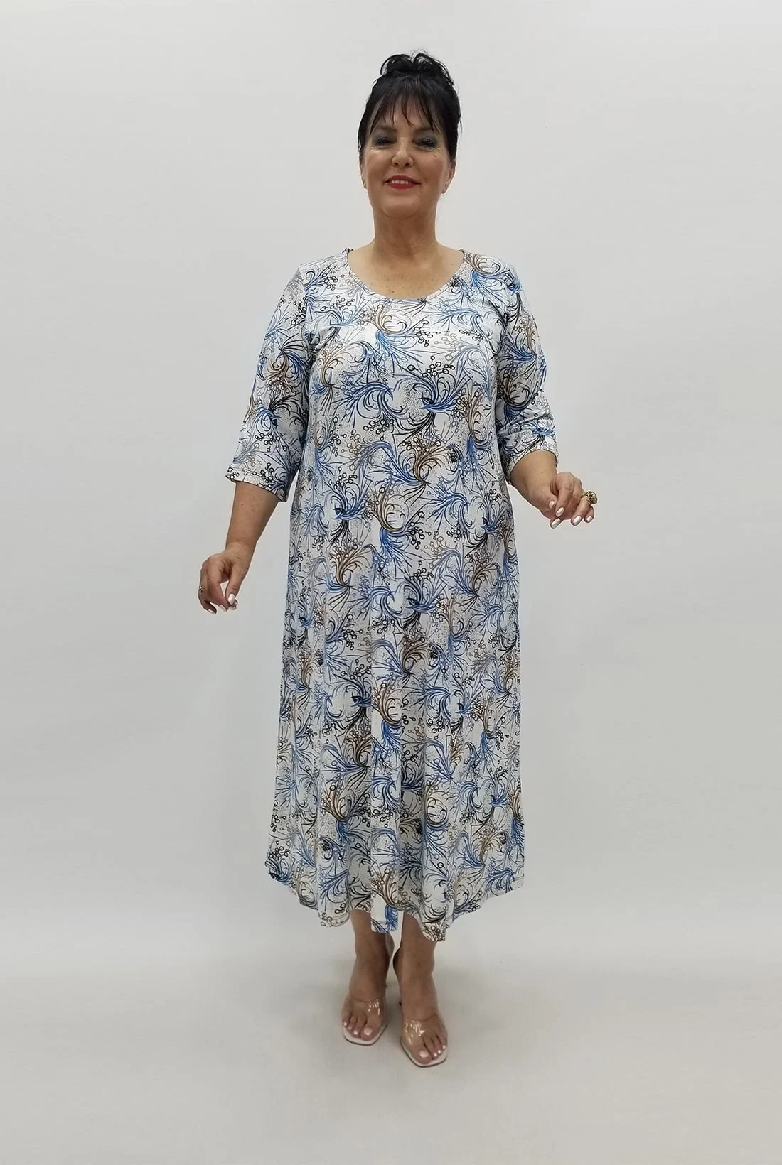 Miraggio Büyük Beden Elbise 98824 MAVİ BEYAZ