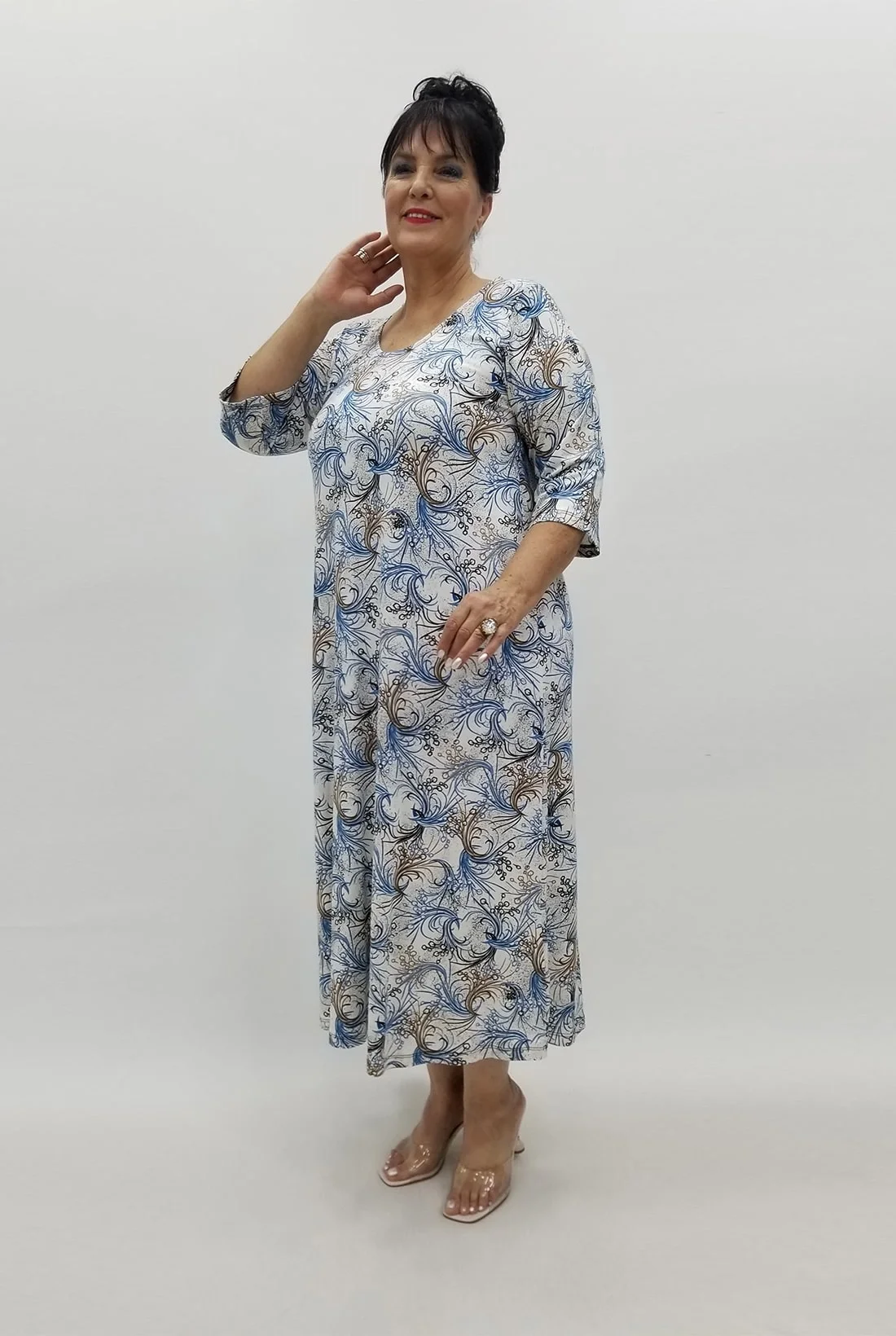 Miraggio Büyük Beden Elbise 98824 MAVİ BEYAZ