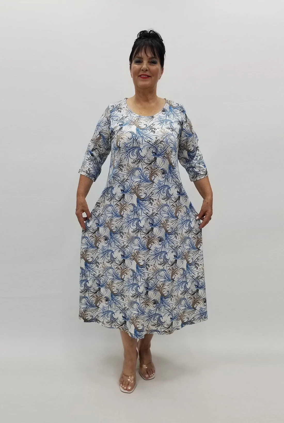 Miraggio Büyük Beden Elbise 98824 MAVİ BEYAZ