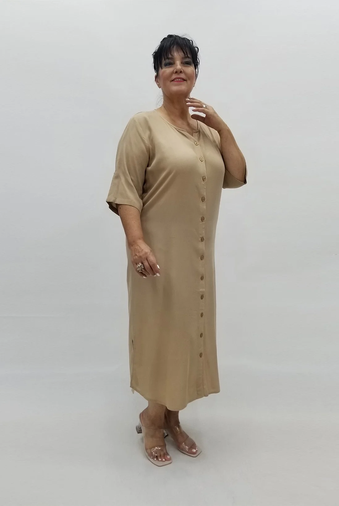 Miraggio Büyük Beden Elbise 98940 BEJ