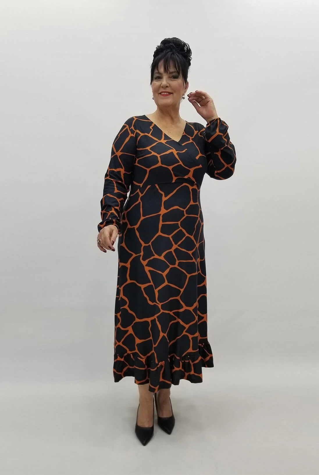 Miraggio Büyük Beden Elbise 99088 SİYAH/TABA