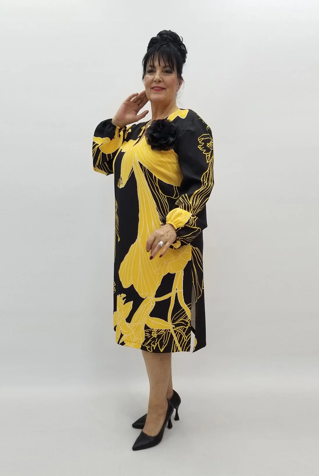 Miraggio Büyük Beden Elbise 99098 SİYAH/SARI