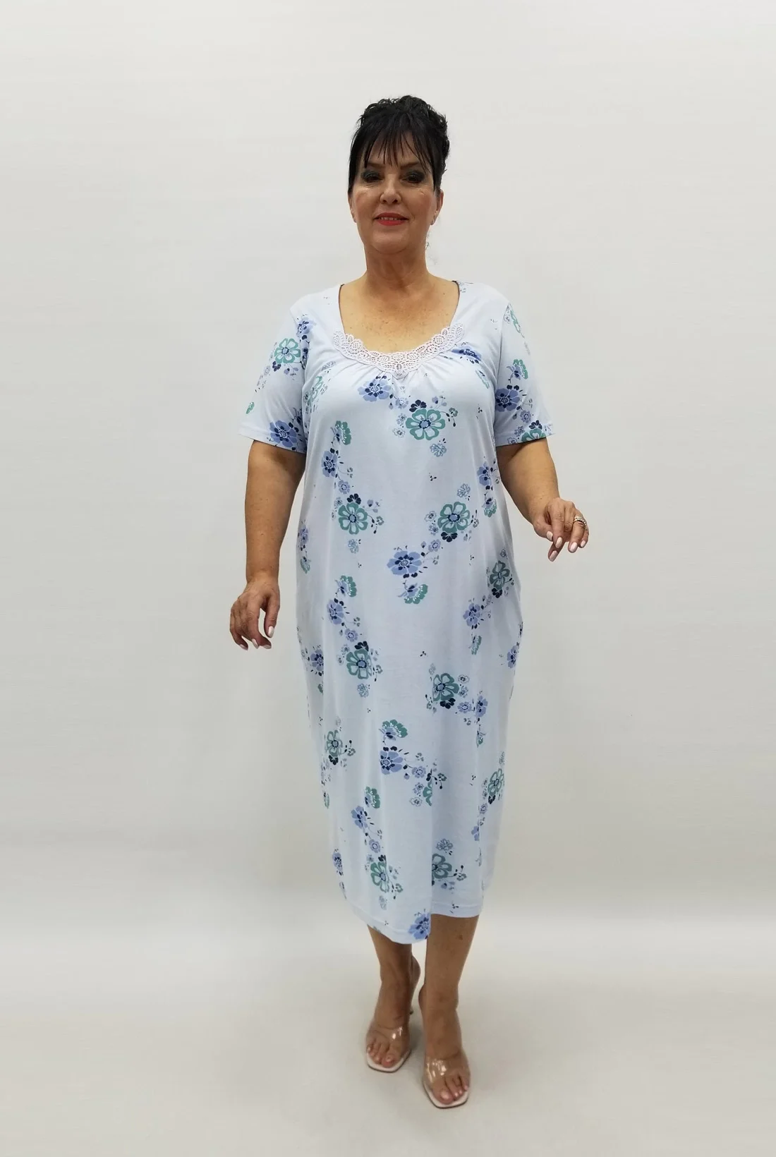 Miraggio Büyük Beden Elbise 99127 MAVİ ÇİÇEKLİ