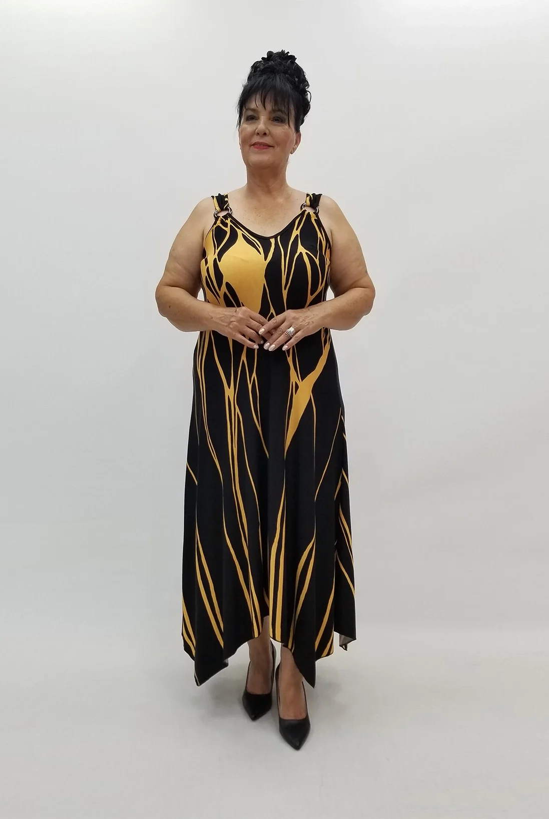 Miraggio Büyük Beden Elbise 99798 SİYAH/SARI