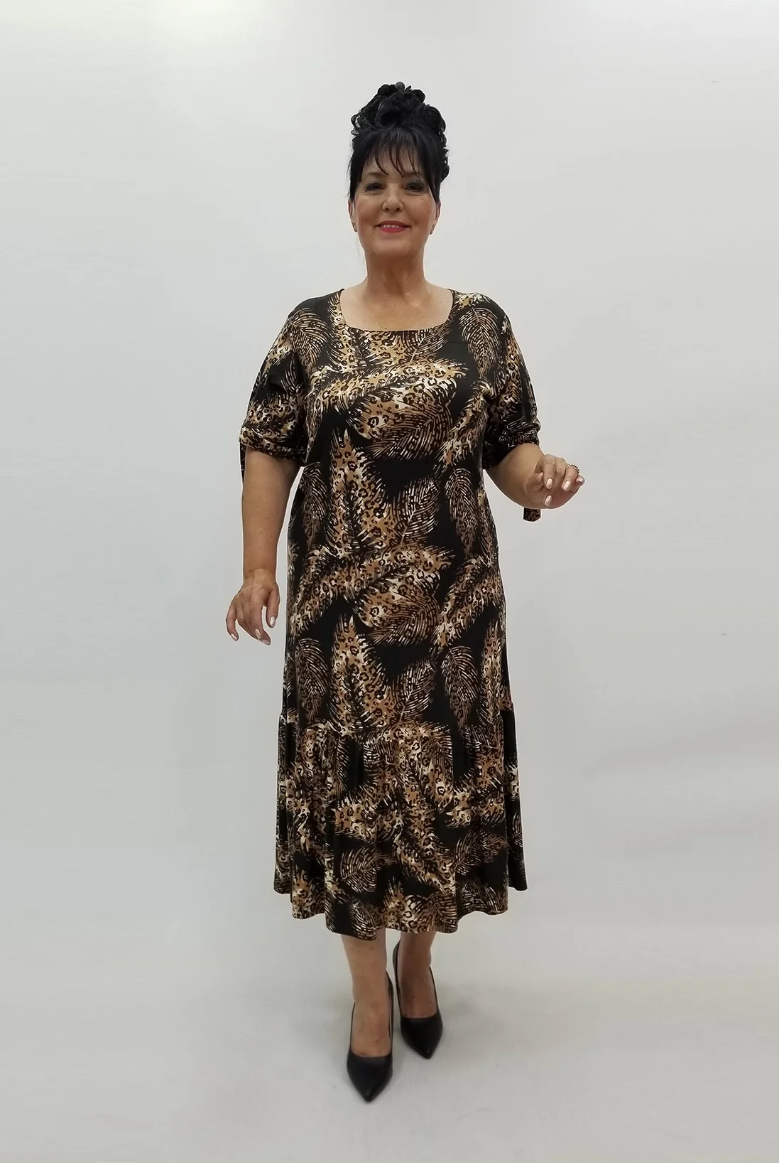 Miraggio Büyük Beden Elbise 99806 KAHVE-SİYAH