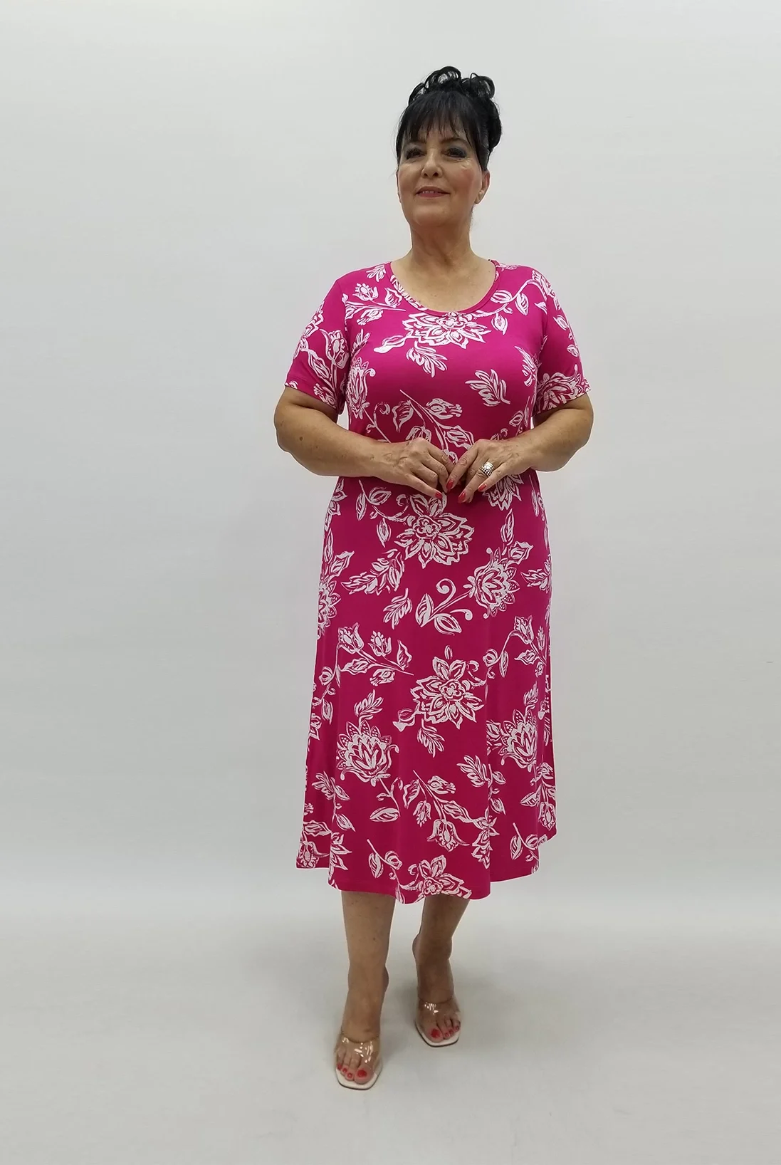 Miraggio Büyük Beden Elbise 99883 BEYAZ/FUŞYA