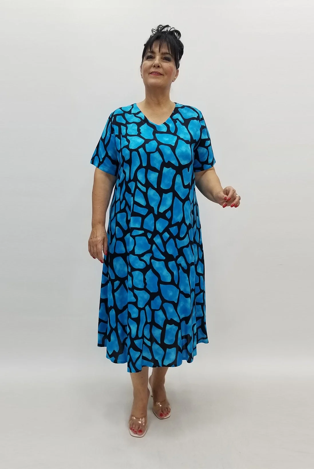 Miraggio Büyük Beden Elbise 99929 SİYAH/MAVİ