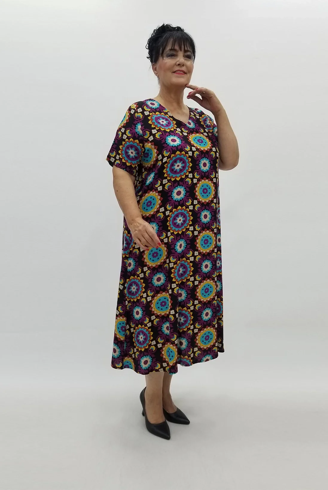 Miraggio Büyük Beden Elbise 99929 SİYAH/MÜRDÜM