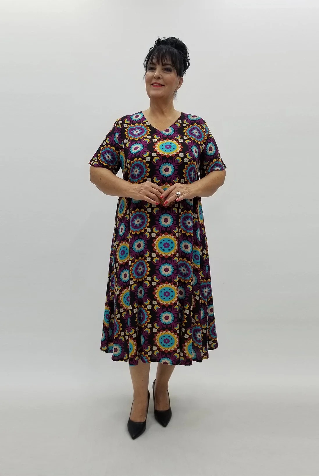 Miraggio Büyük Beden Elbise 99929 SİYAH/MÜRDÜM