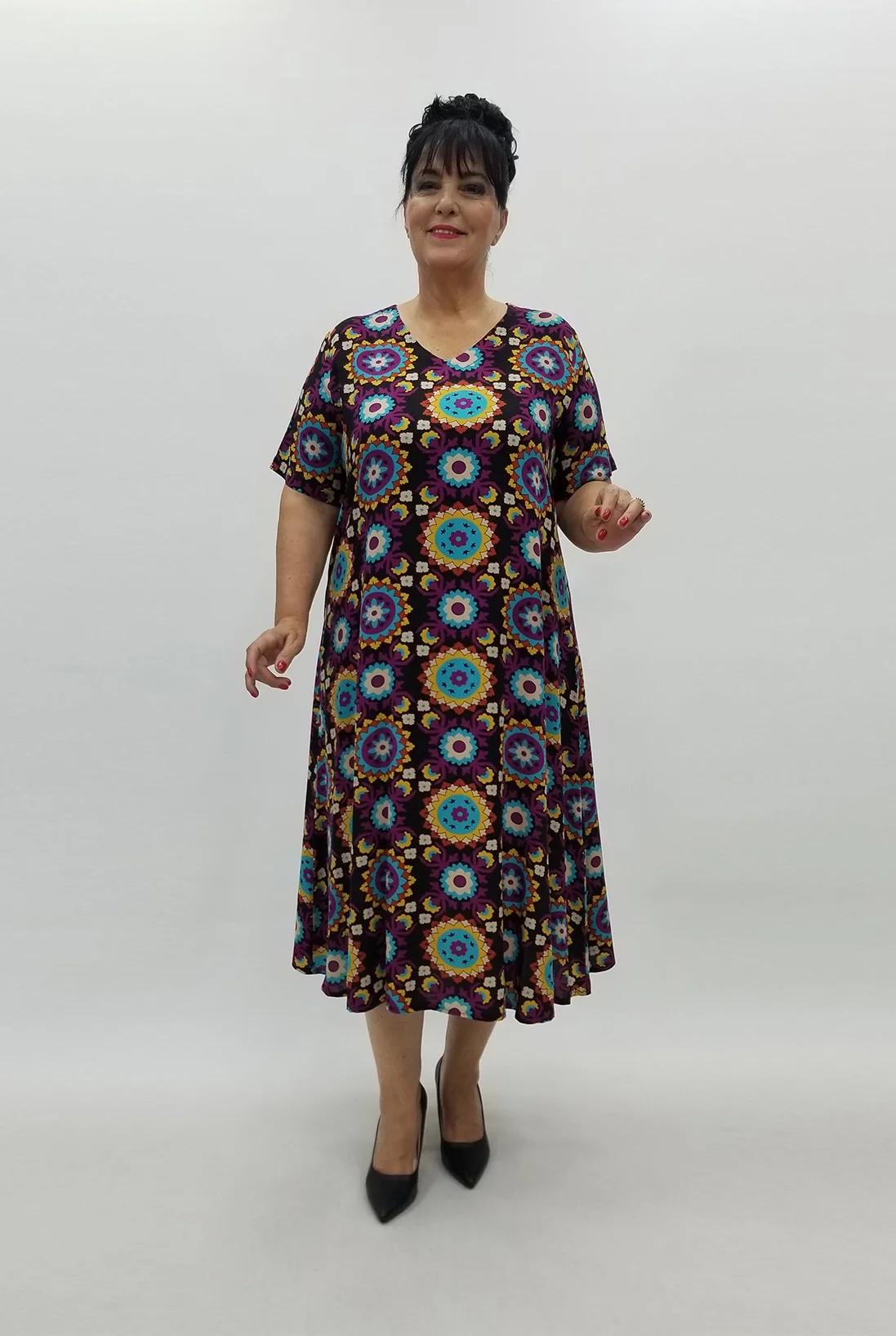 Miraggio Büyük Beden Elbise 99929 SİYAH/MÜRDÜM