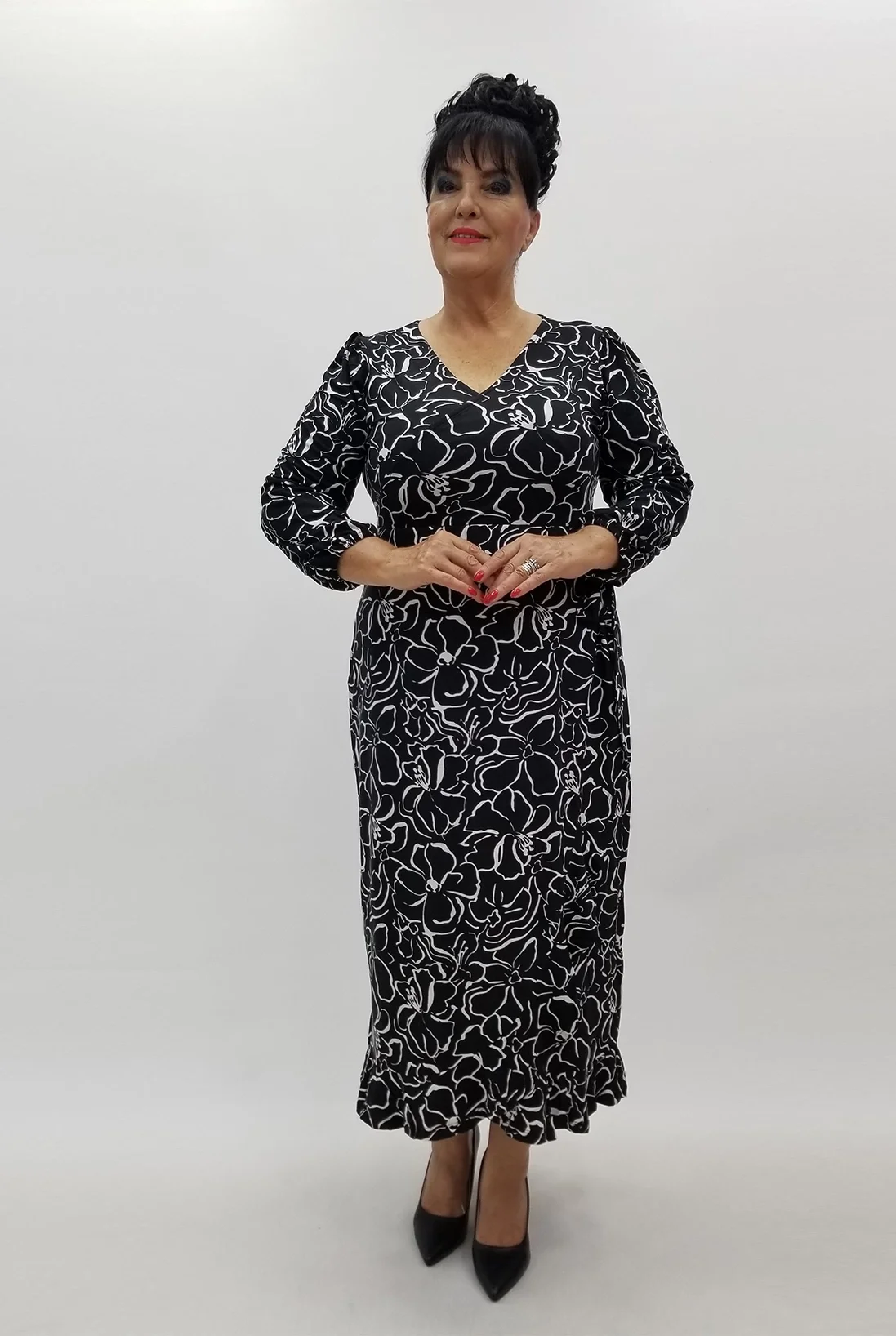 Miraggio Büyük Beden Elbise 99982 SİYAHÇİÇEKLİ