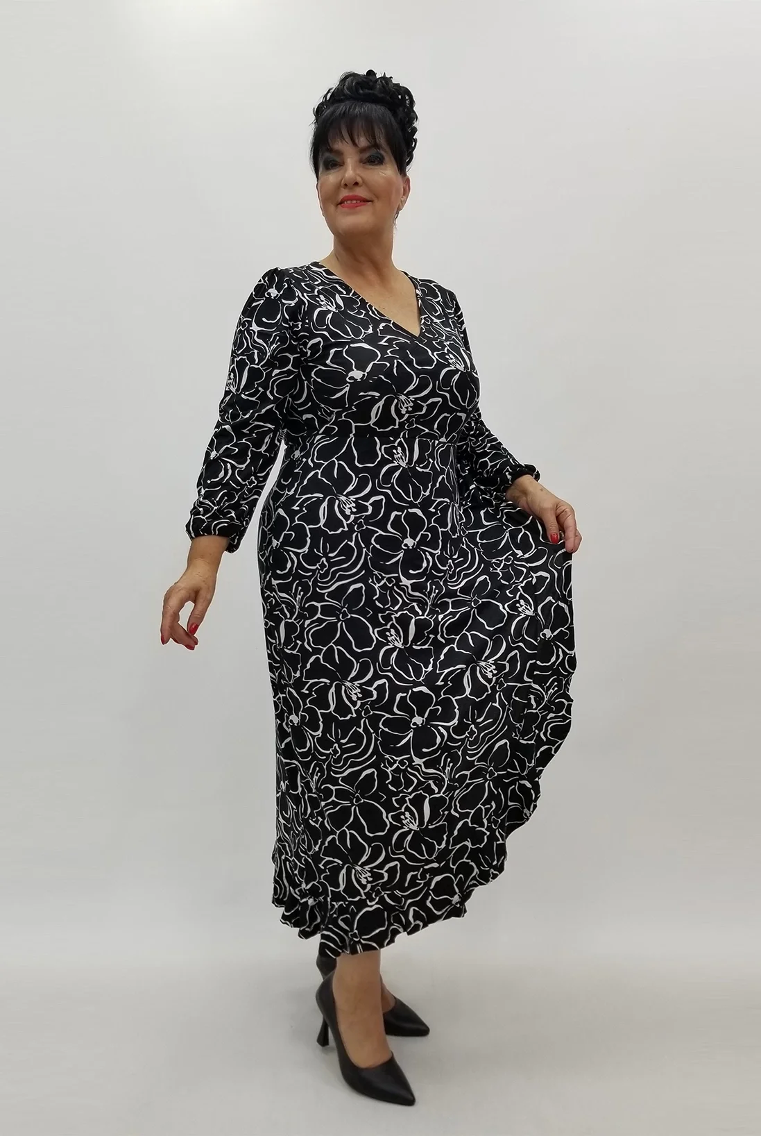 Miraggio Büyük Beden Elbise 99982 SİYAHÇİÇEKLİ