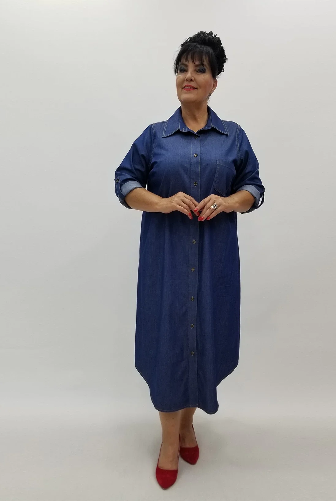 Miraggio Büyük Beden Elbise 99983 KOT MAVİ