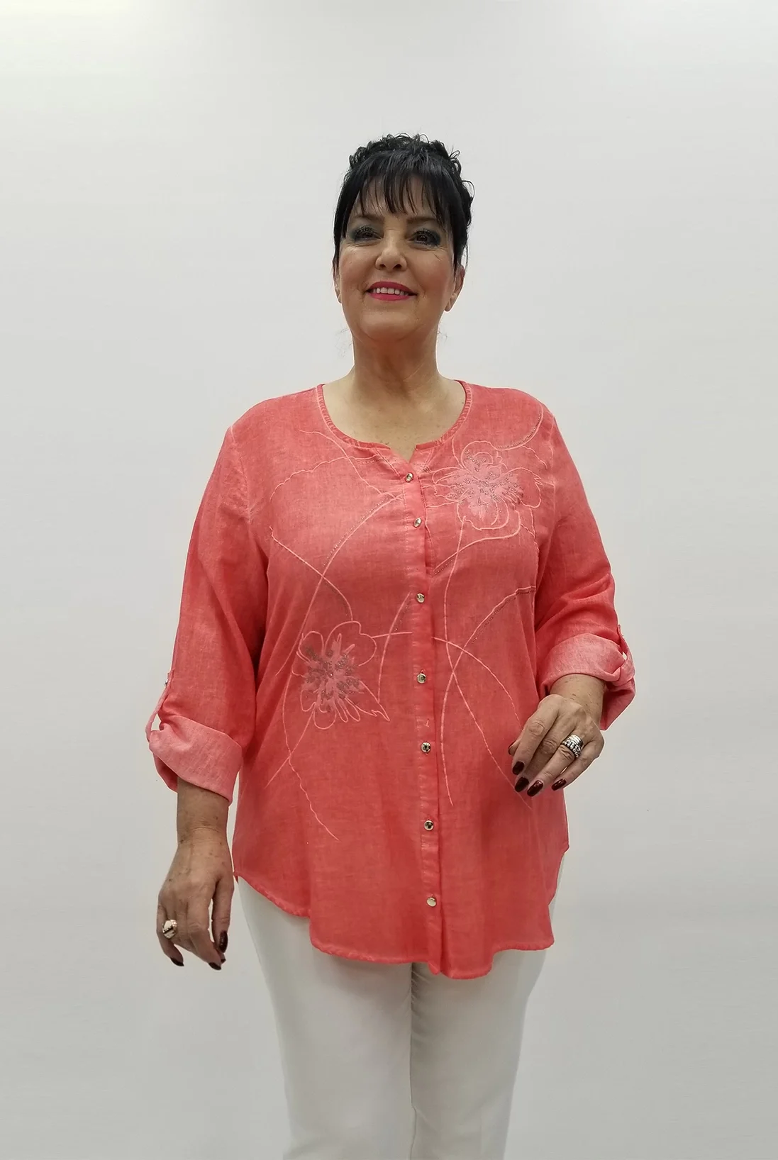 Miraggio Büyük Beden Gömlek 98786 NAR ÇİÇEĞİ