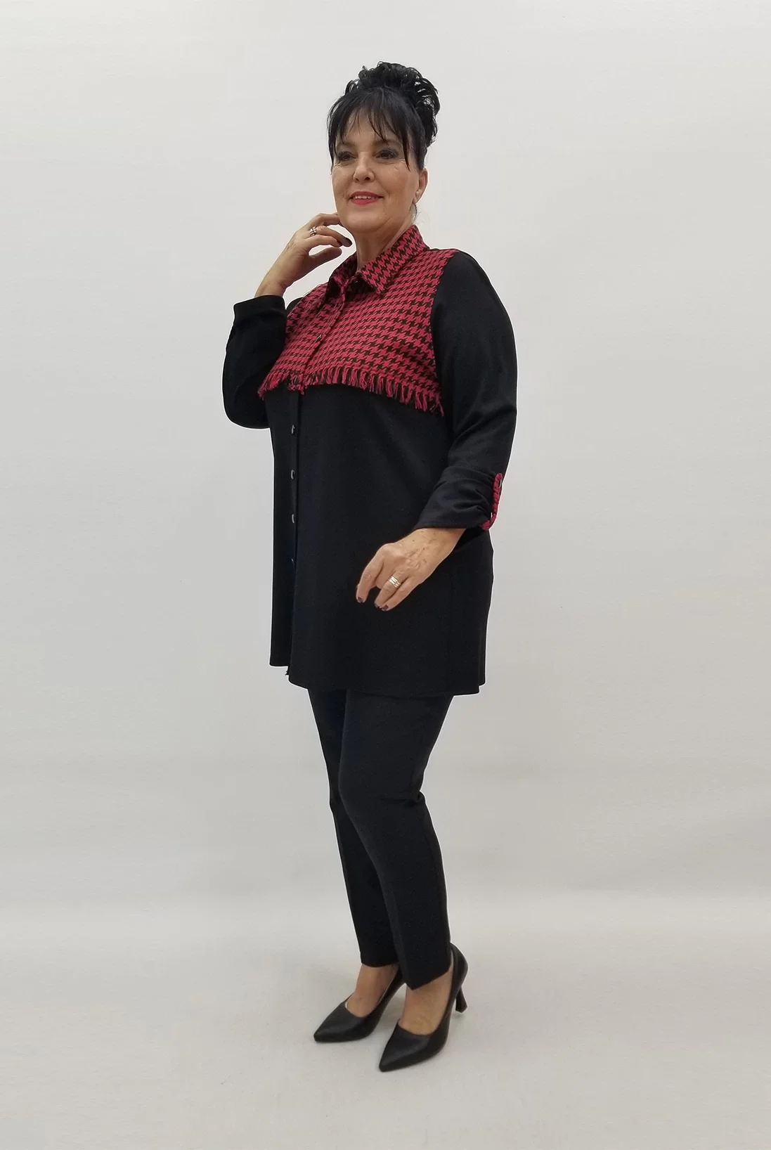 Miraggio Büyük Beden Gömlek 99151 SİYAH-KIRMIZI