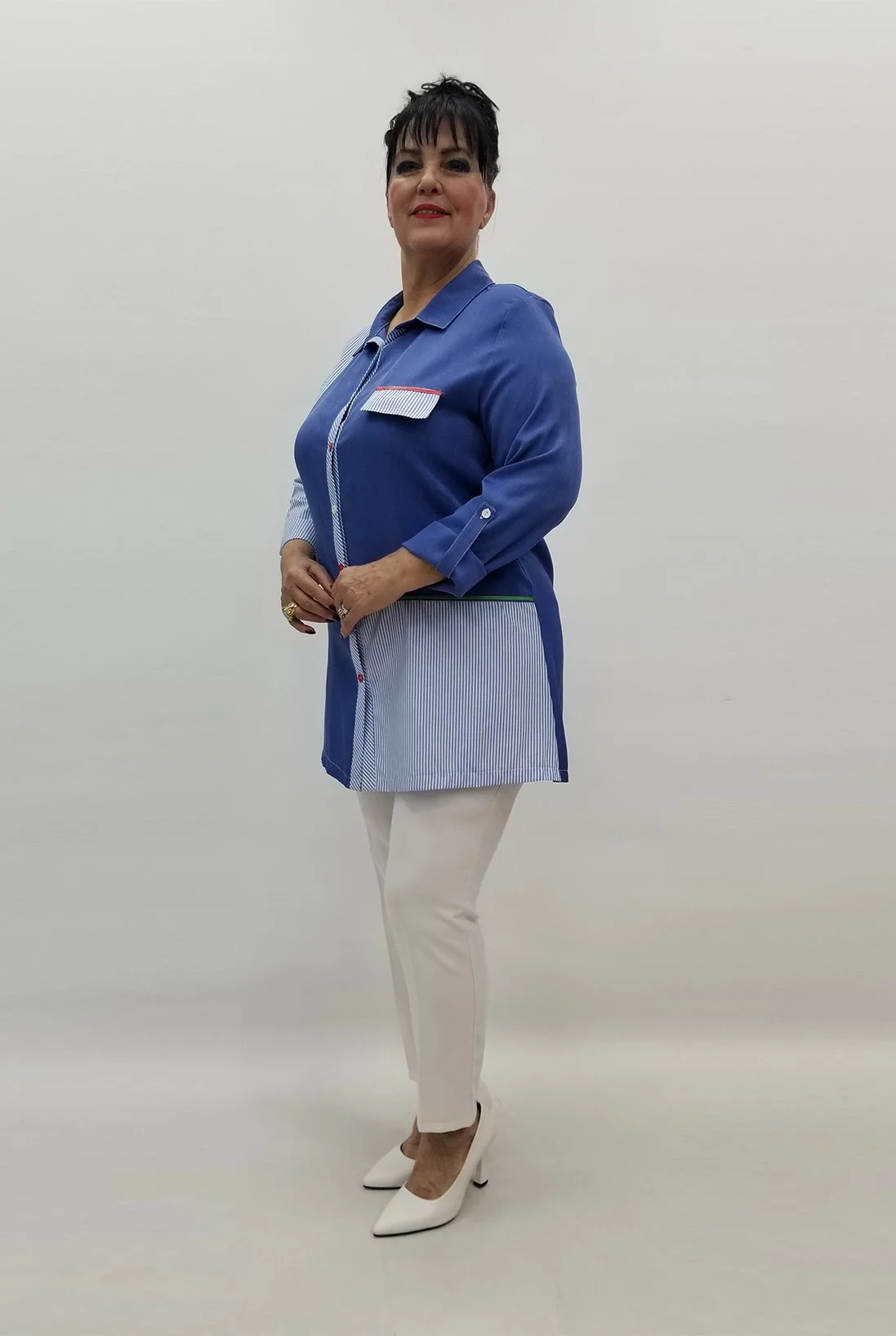 Miraggio Büyük Beden Gömlek 99210 MAVİ BEYAZ