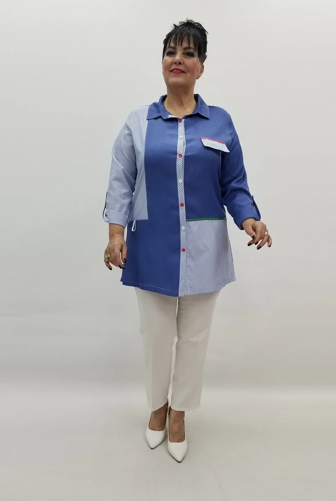 Miraggio Büyük Beden Gömlek 99210 MAVİ BEYAZ